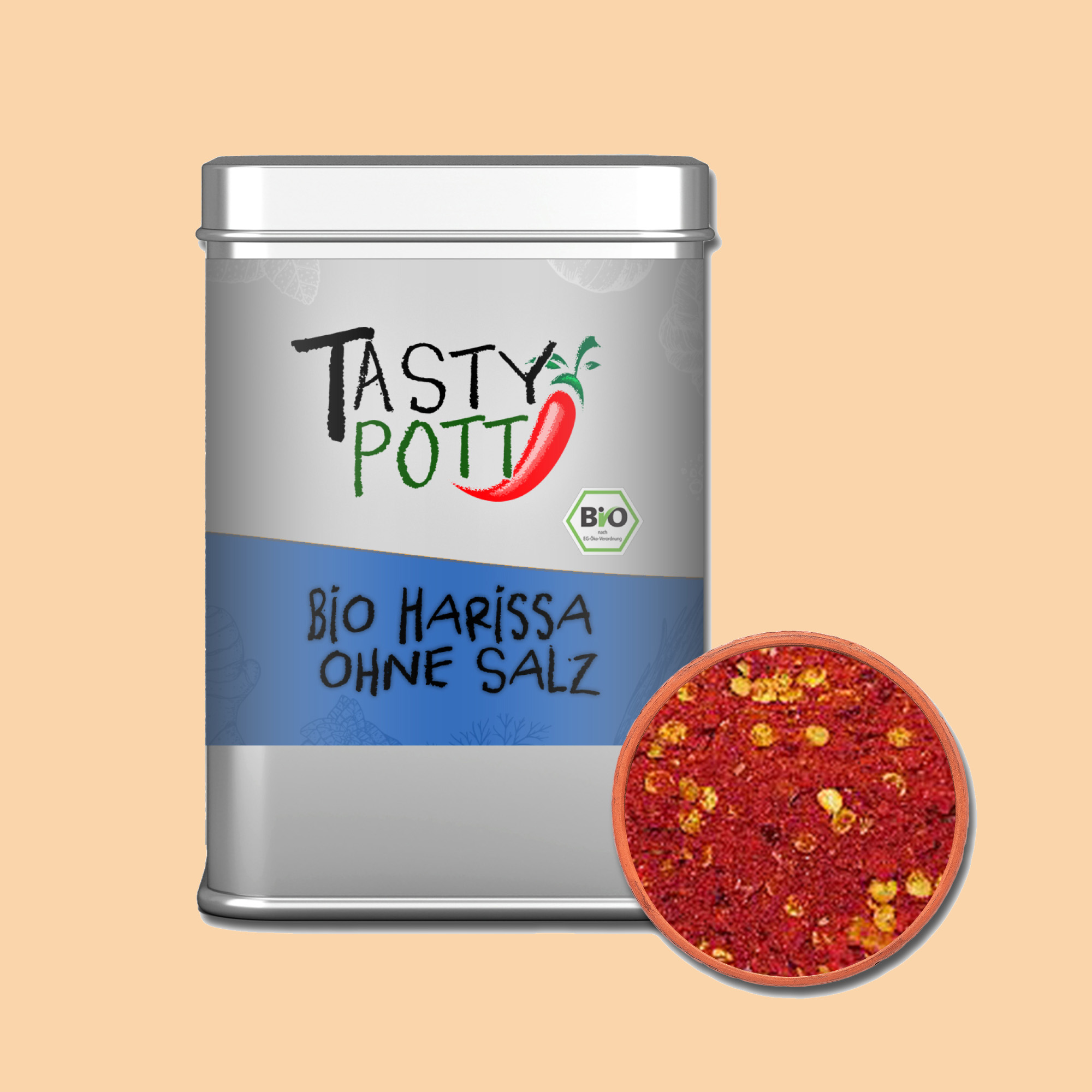 Bio Harissa Gewürz ohne Salz - scharf würzen in Bio Qualität - 100g Dose Tasty Pott