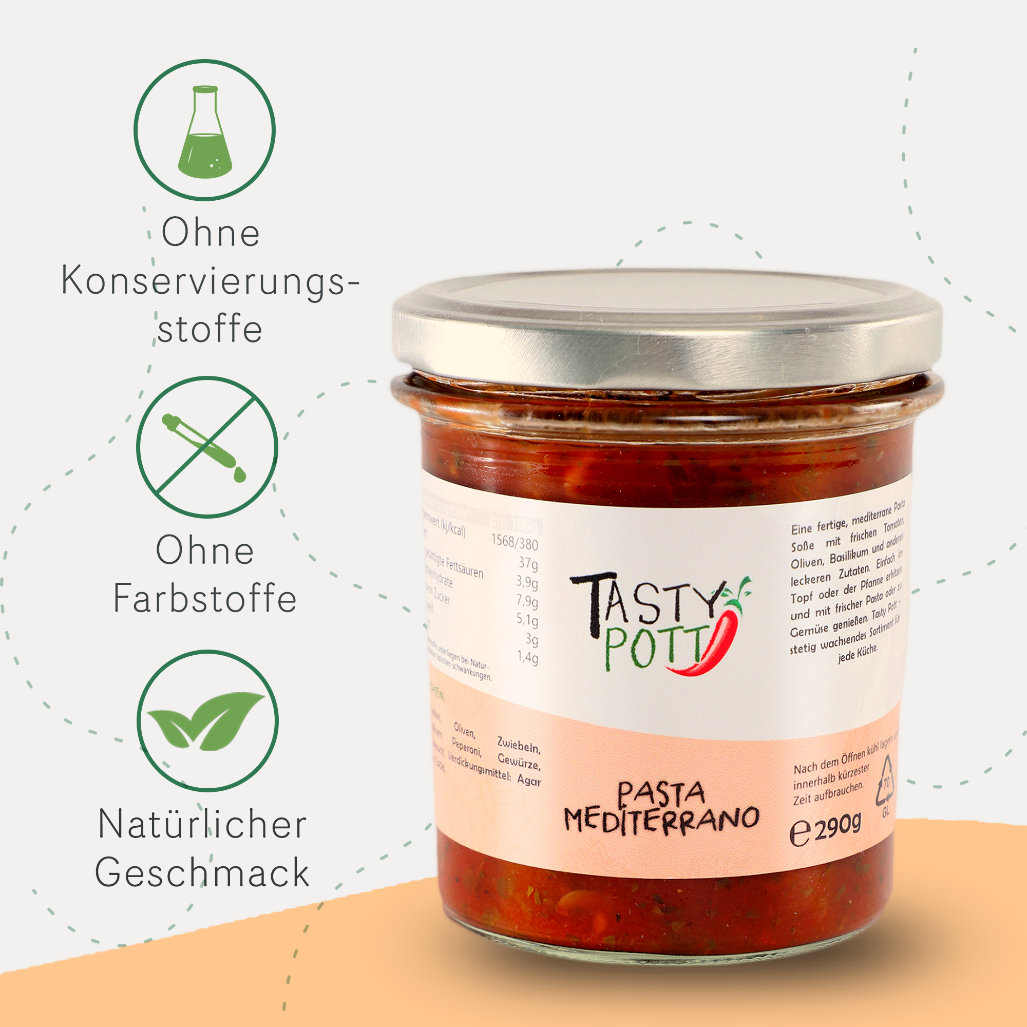 Tasty Pott Pasta Mediterrano Pastasoße 290g Glas