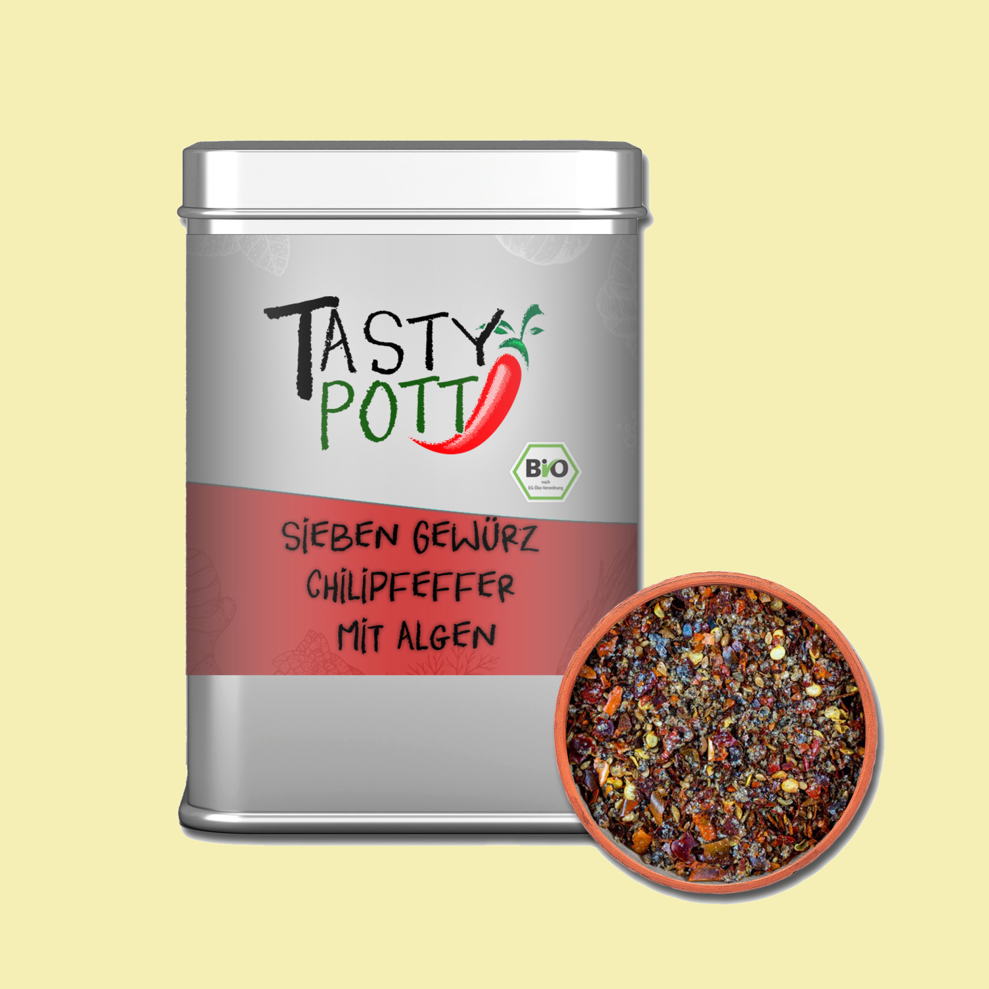 Scharfer 7 Gewürze Chilipfeffer mit Algen von Tasty Pott Scharfer 7 Gewürze Chilipfeffer mit Algen von Tasty Pott