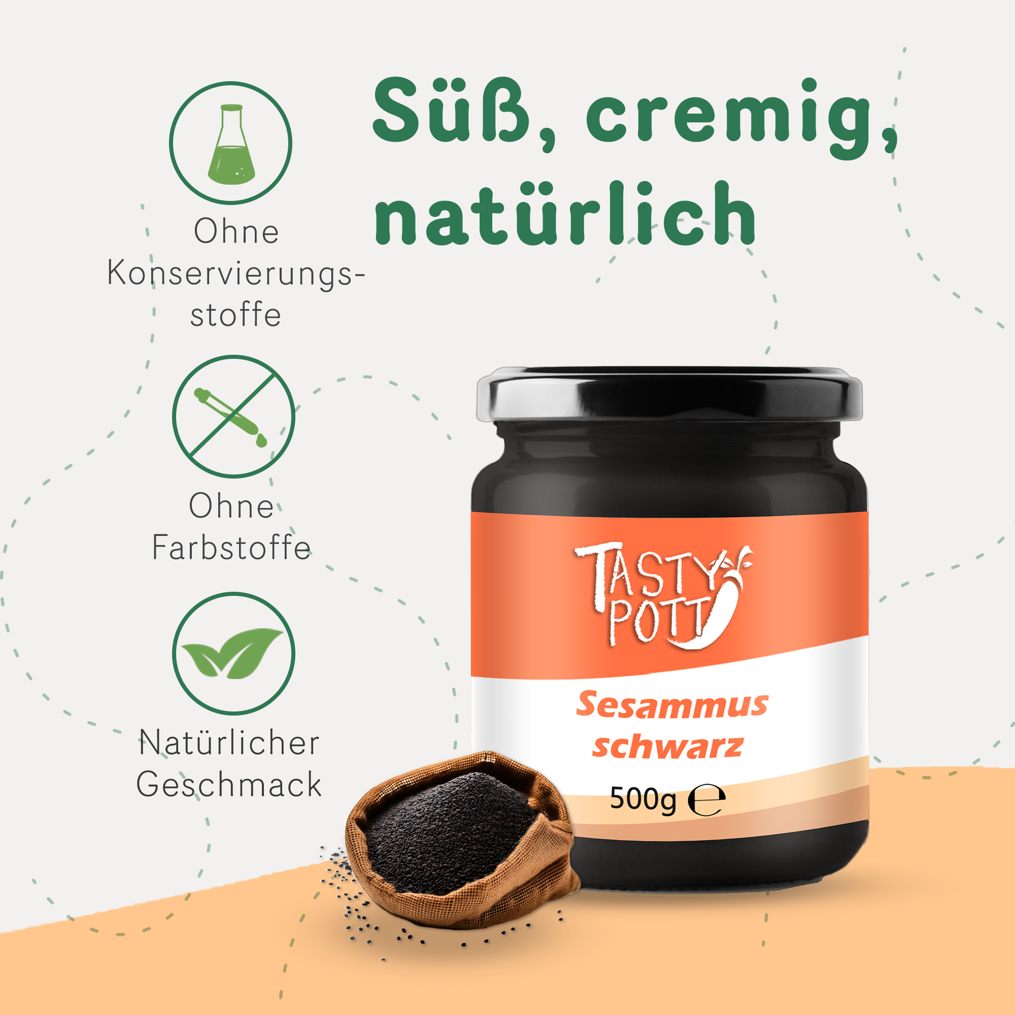 Sesammus schwarz - schwarzes Sesammus Tahin | 500 g Glas Tasty Pott  