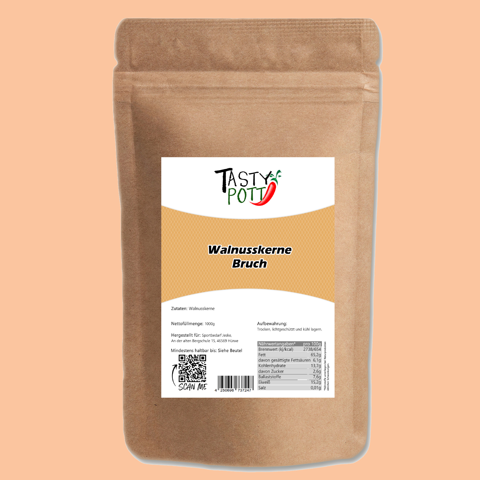 Walnussbruch extra hell – Nusskerne für Küche & Backen – 1kg Helle Walnusskerne, gebrochen – 1kg Beutel