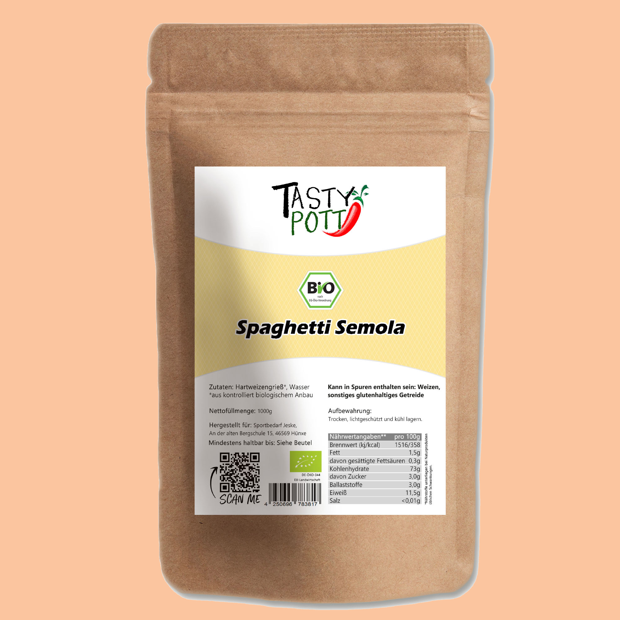 Bio Spaghetti Semola - Nudeln - 1kg Beutel von Tasty Pott Bio Spaghetti Semola - Nudeln - 1kg Beutel von Tasty Pott