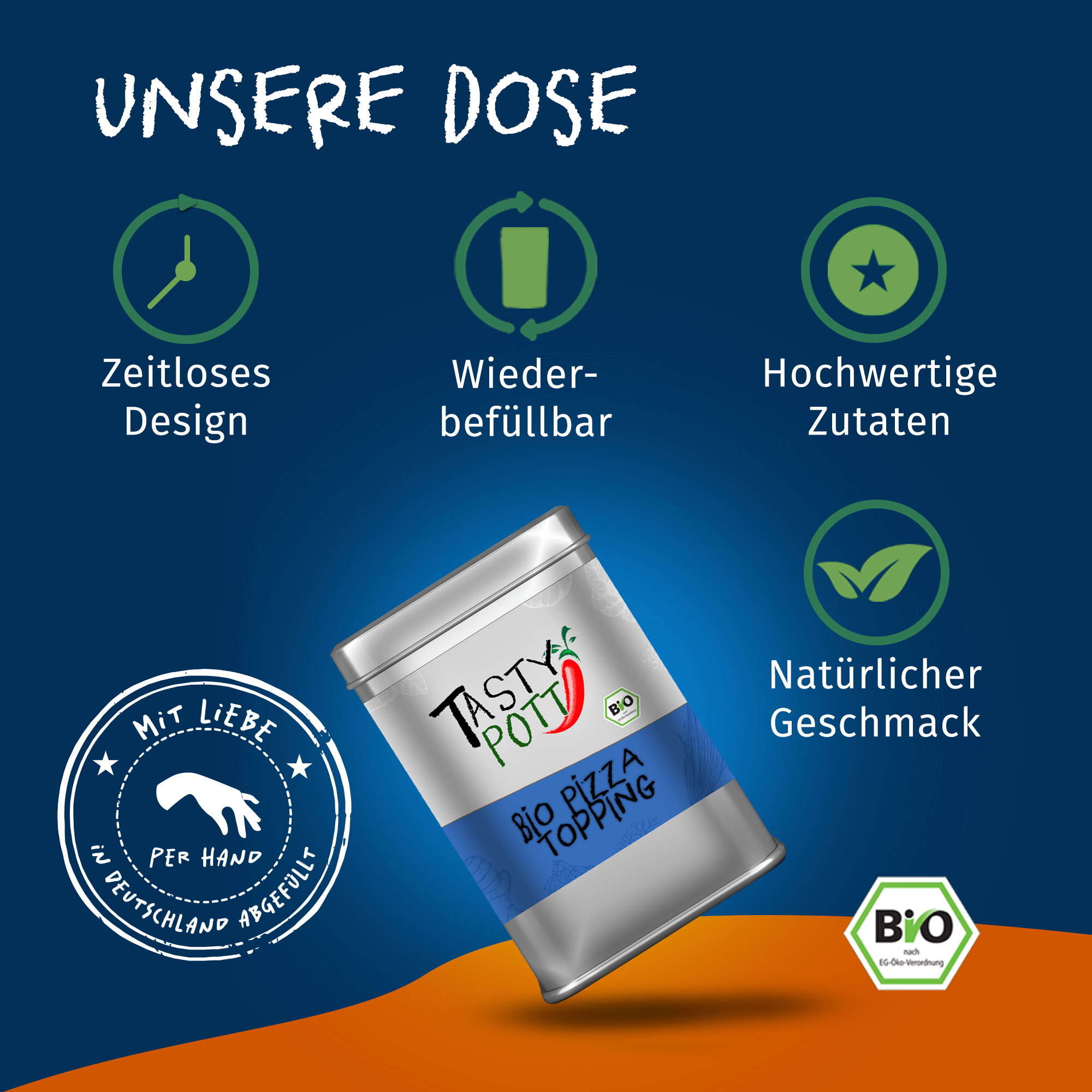 Bio Pizza Topping - Gewürzmischung - 70g Dose von Tasty Pott 
