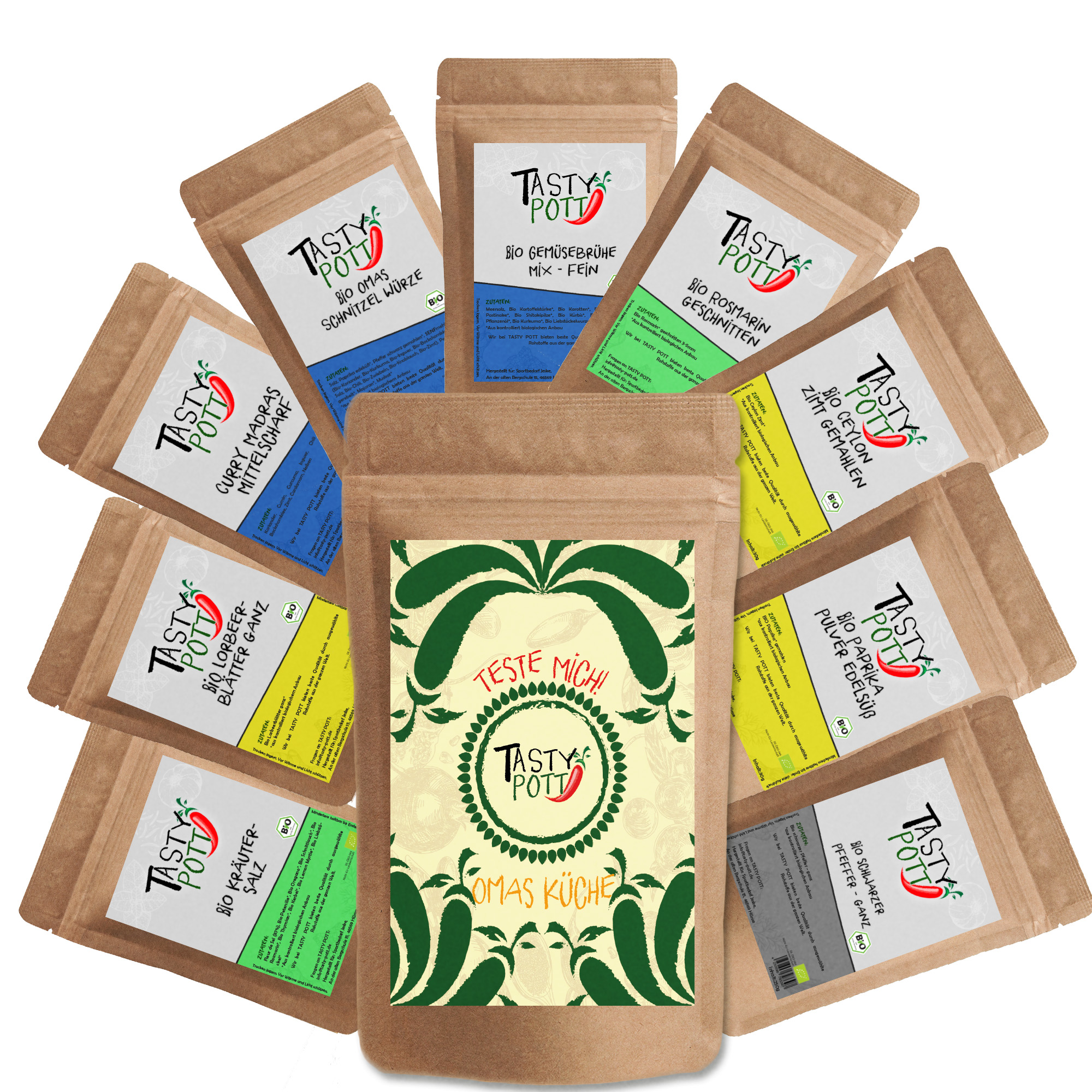 Tasty Pott Omas Küche Set 243g Probiergrößen - Klassische Gewürze - Gewürzset