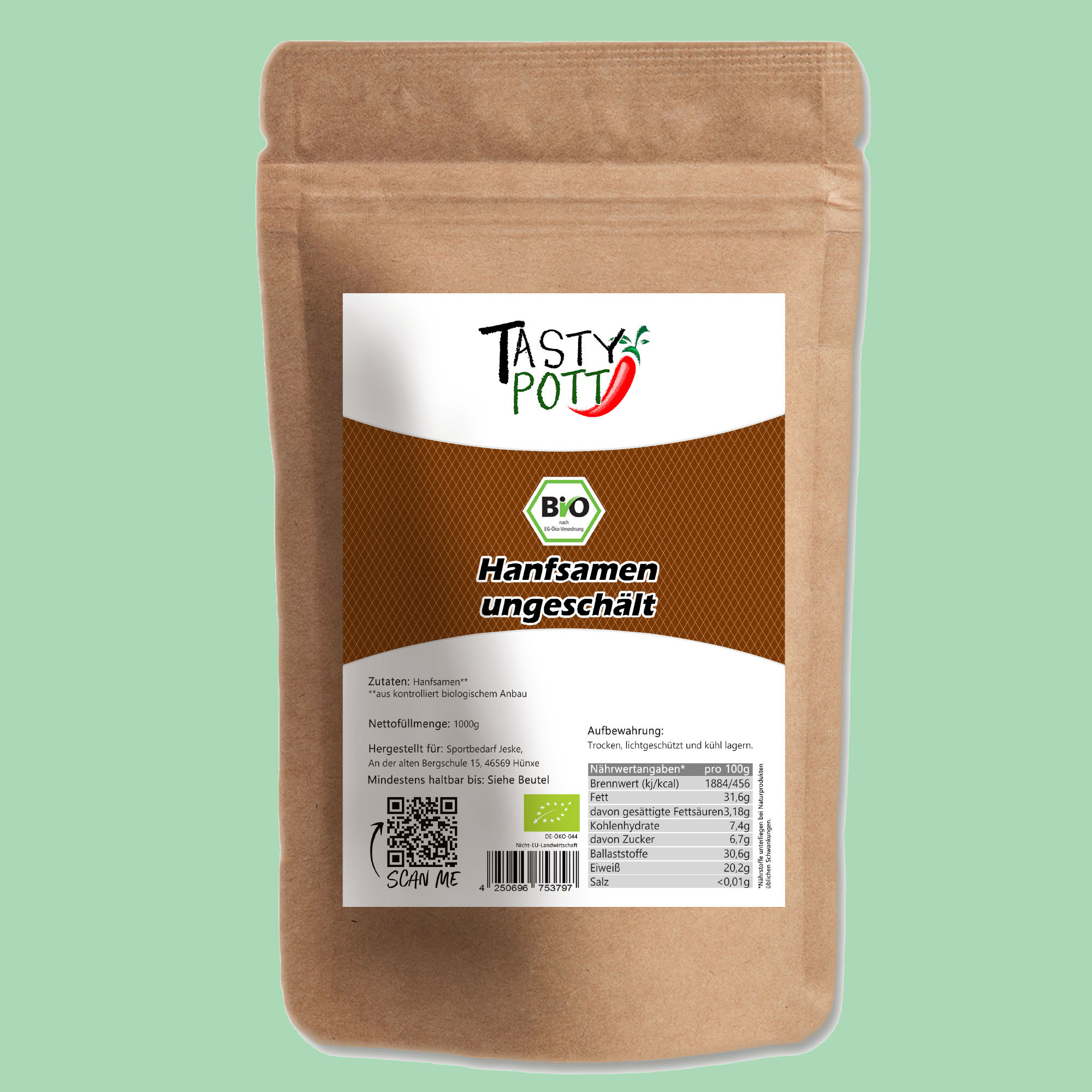 Hanfsamen ungeschält 1kg – Bio Superfood von Tasty-Pott Bio Hanfsamen ungeschält 1kg – naturbelassen & roh