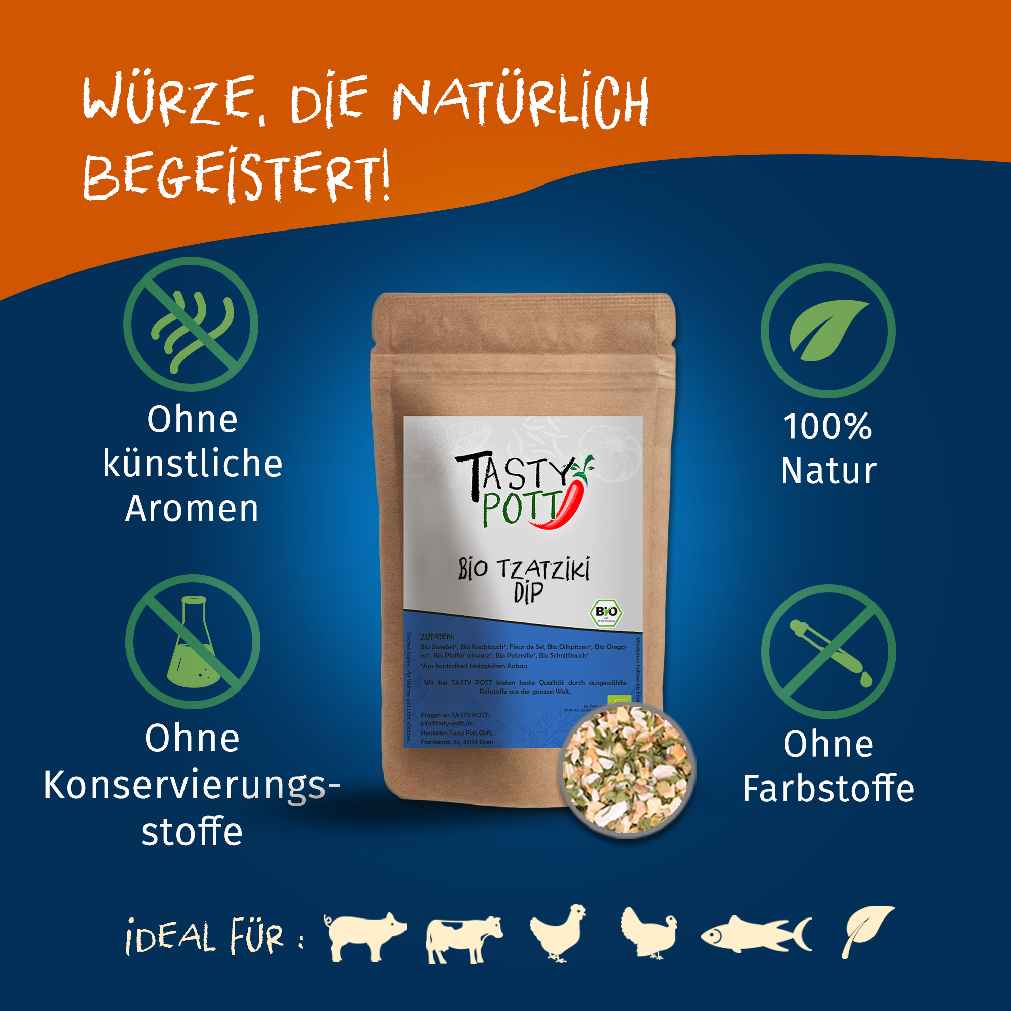 Bio Tzatziki Dip - Gewürzmischung - 100g Dose von Tasty Pott Bio Tzatziki Dip - Gewürzmischung - 100g Dose von Tasty Pott