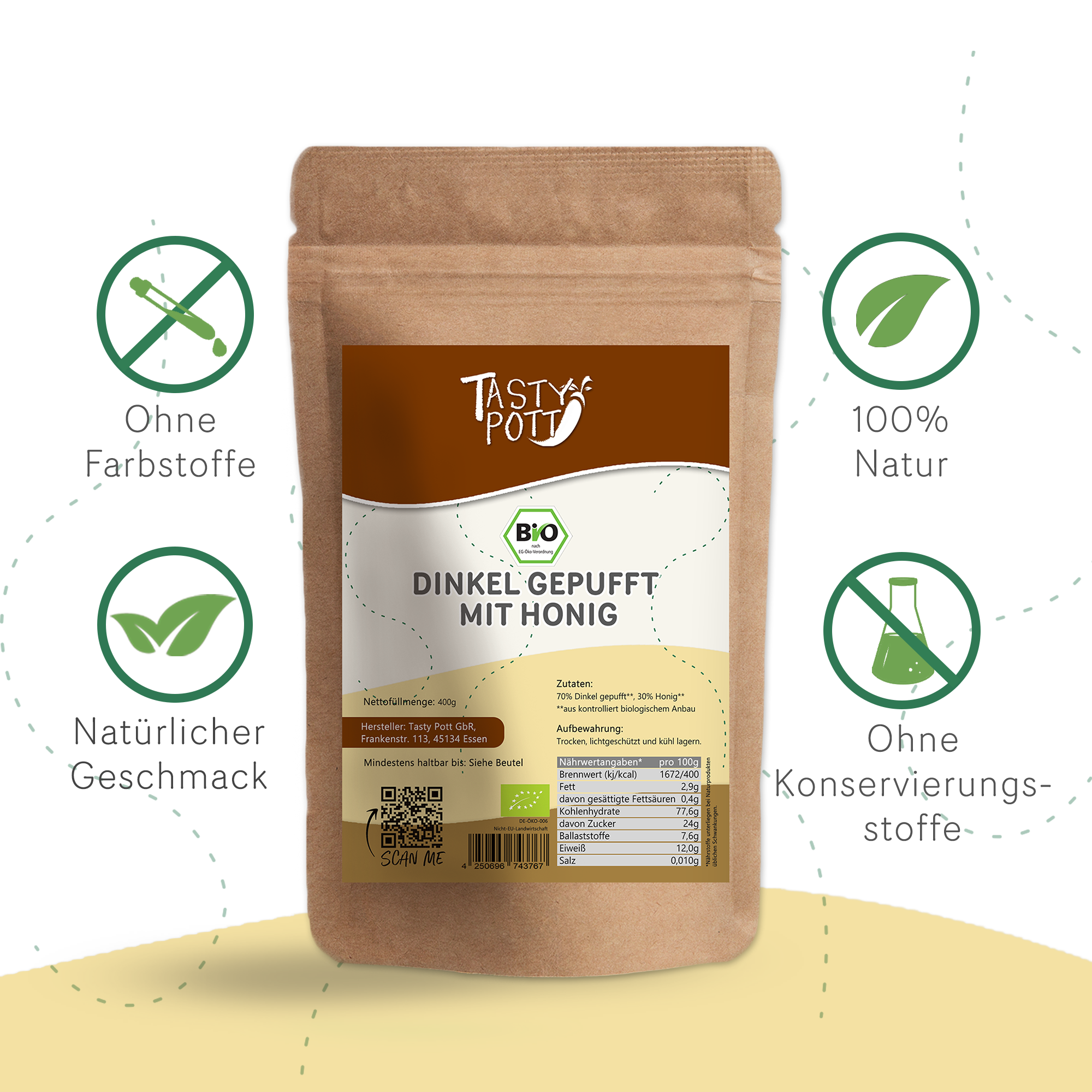 Tast Pott Bio Dinkel gepufft mit Honig 400g