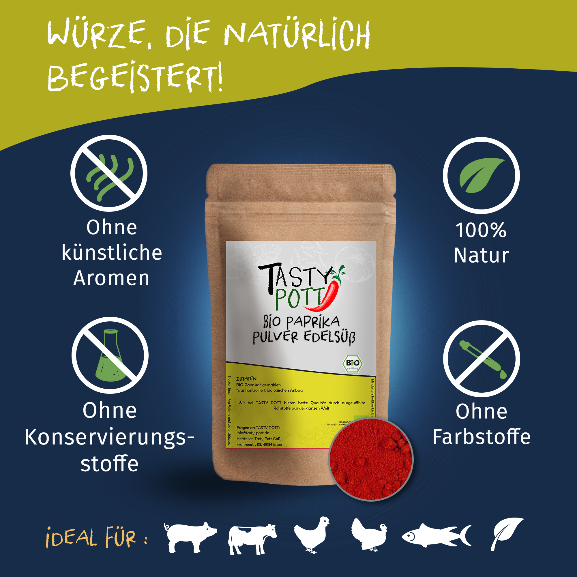 Bio Paprika Pulver edelsüß - Paprikapulver - 100g Dose von Tasty Pott