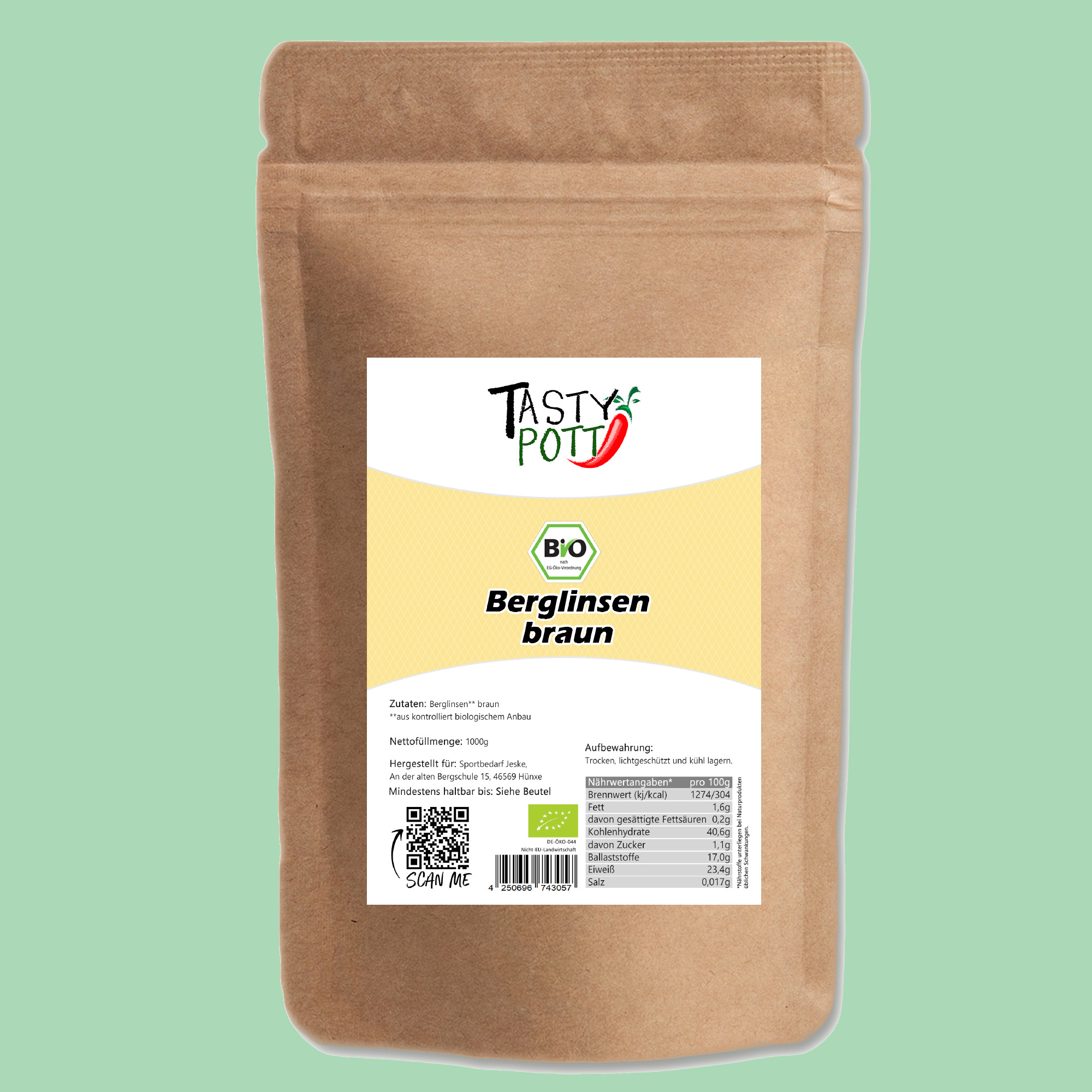 Bio Berglinsen braun - Braune Linsen - 1kg Beutel Tasty Pott 
