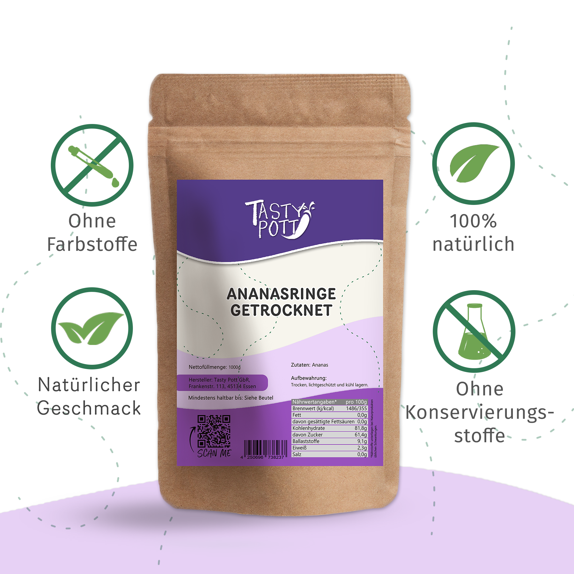 Getrocknete Ananasringe 1kg 