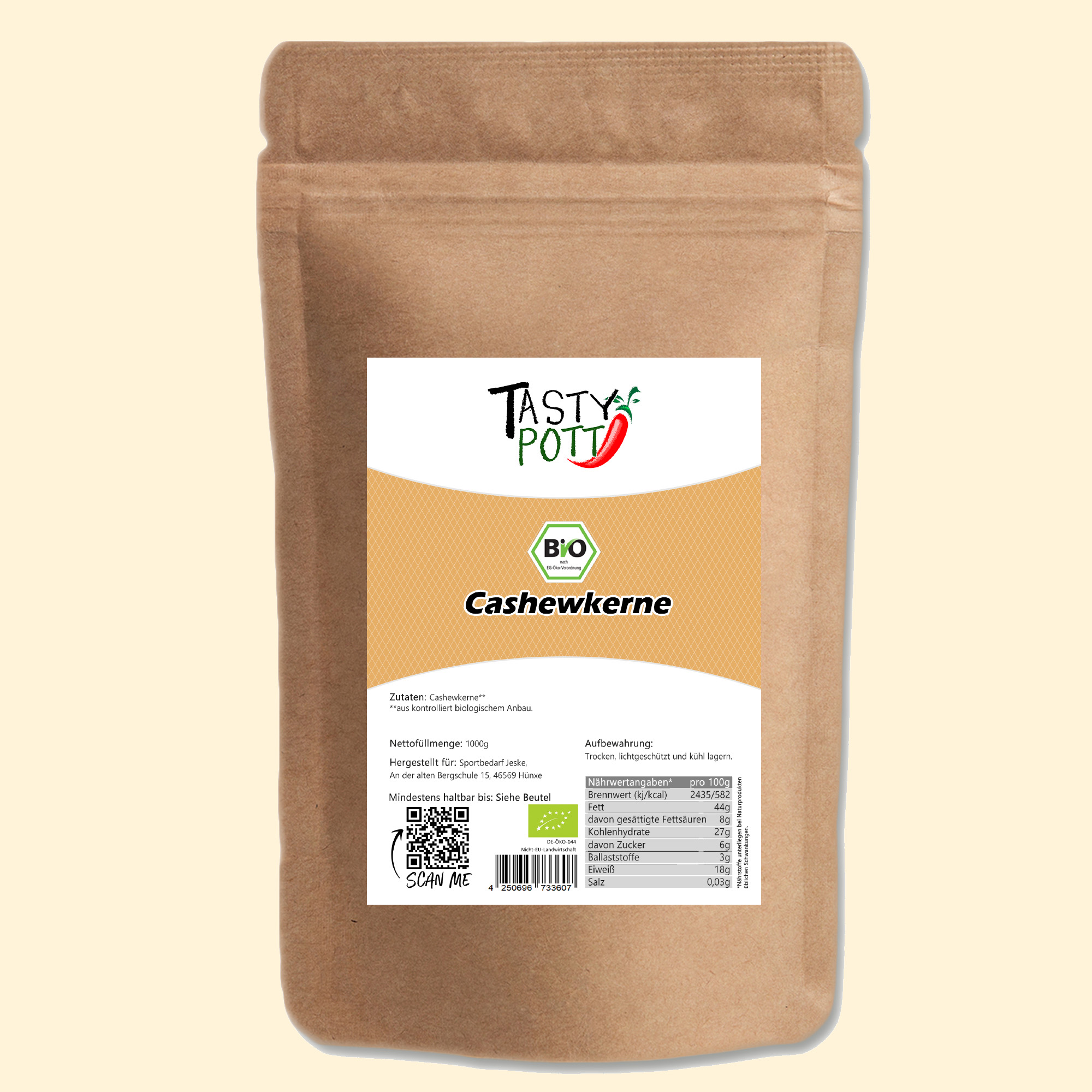 Bio Cashewkerne ganz – 1kg | Tasty Pott Ganze Bio Cashewkerne im 1kg Beutel