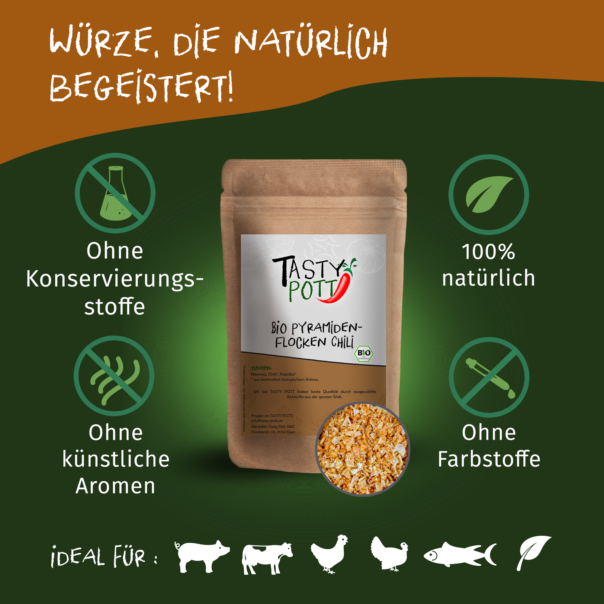 Bio Pyramidenflocken - Chili Salz - 200g Beutel von Tasty Pott
