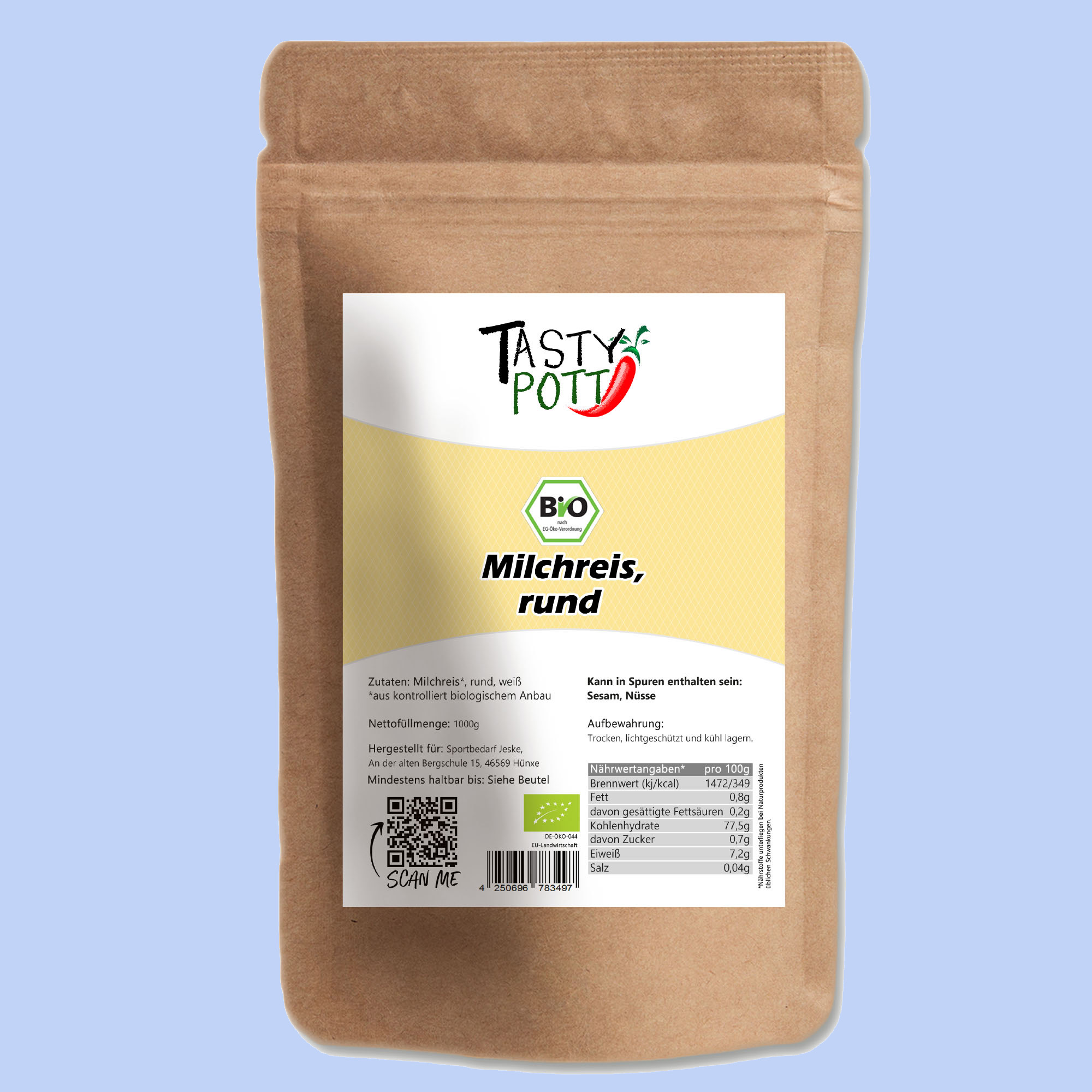Bio Milchreis (weiß, rund) | 1000g Tasty Pott 