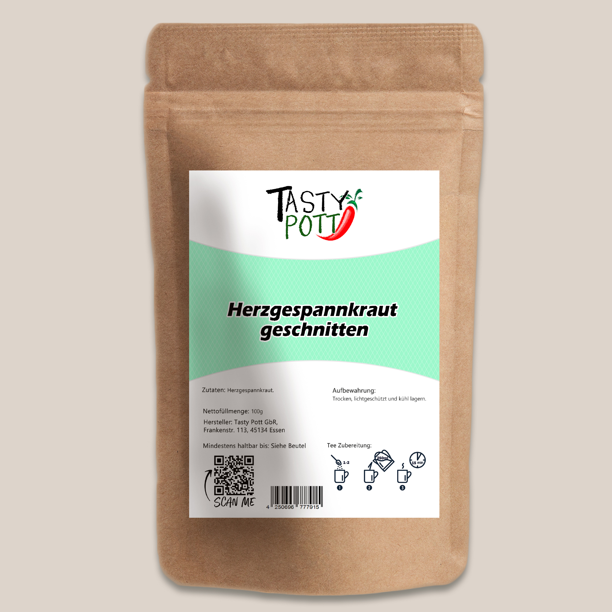 Tasty Pott Herzgespannkraut getrocknet & geschnitten – naturreines Kräuteraroma für Tee & Küche 