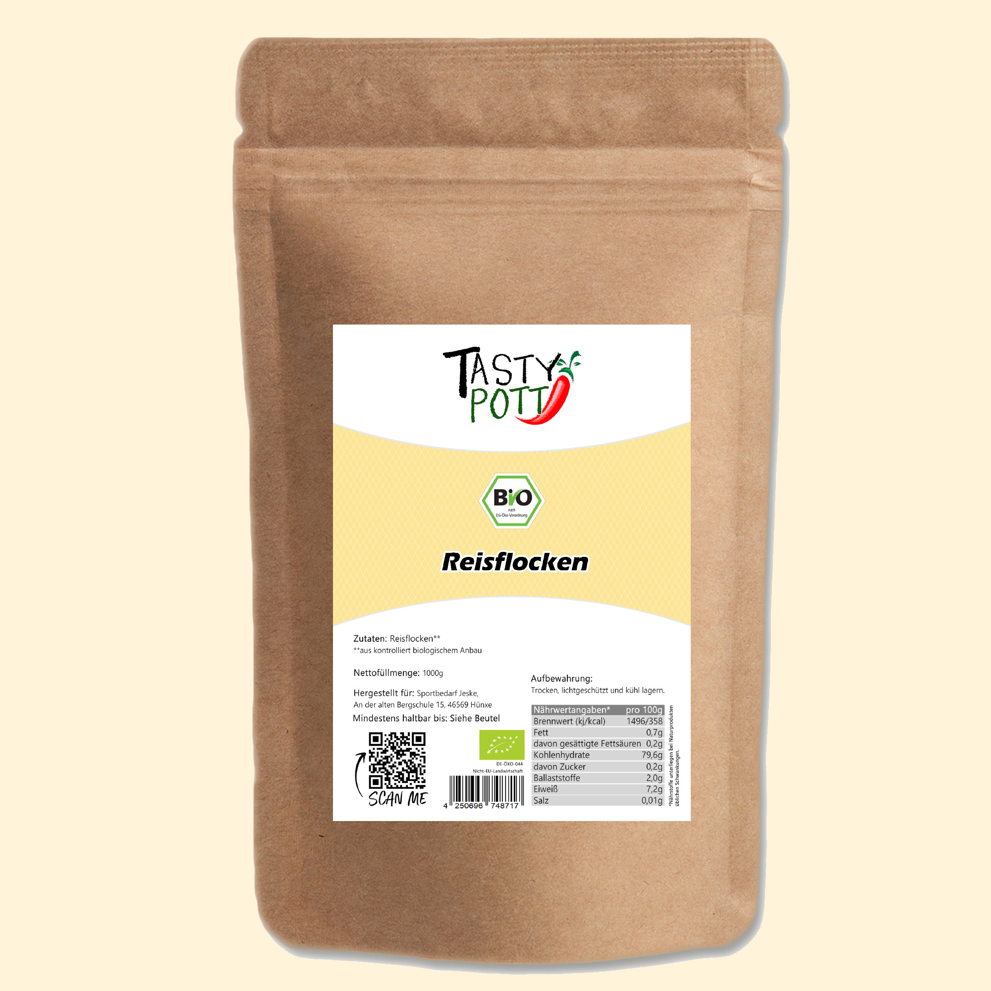Bio Reisflocken 1kg Beutel von Tasty Pott Bio Reisflocken 1kg Beutel von Tasty Pott
