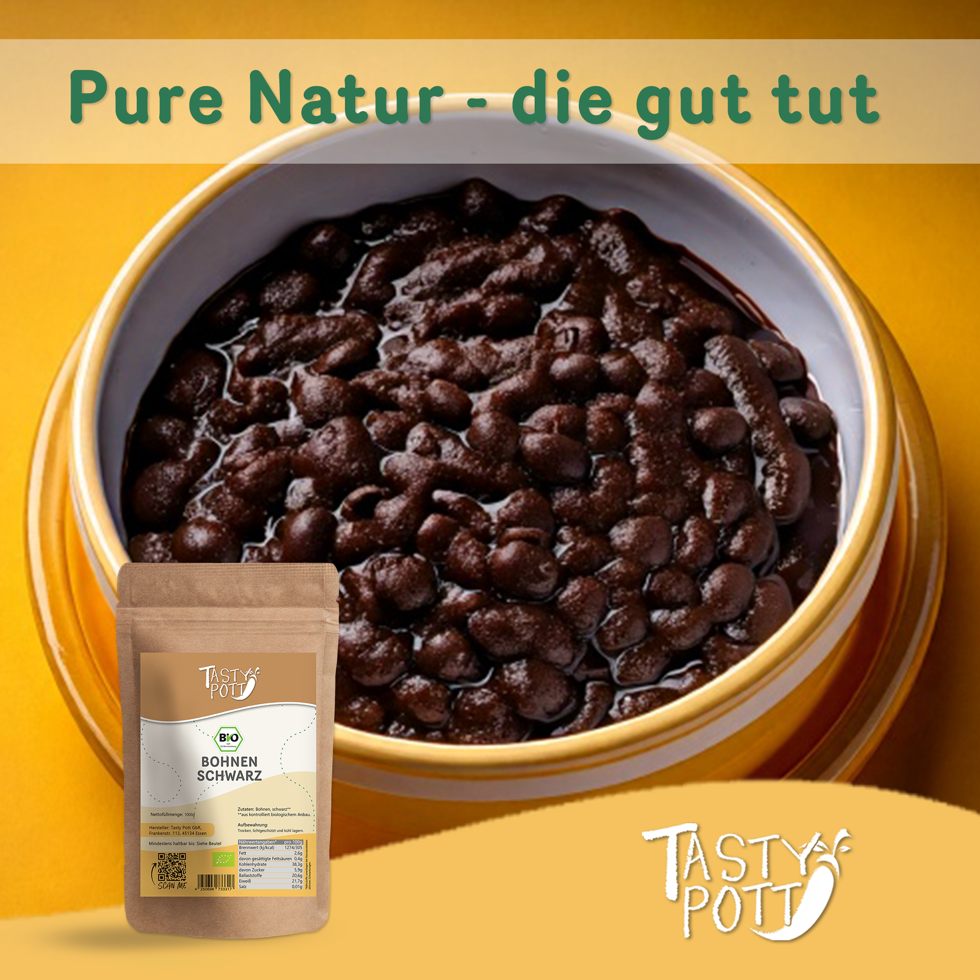 Tasty Pott Bio Bohnen schwarz 1Kg