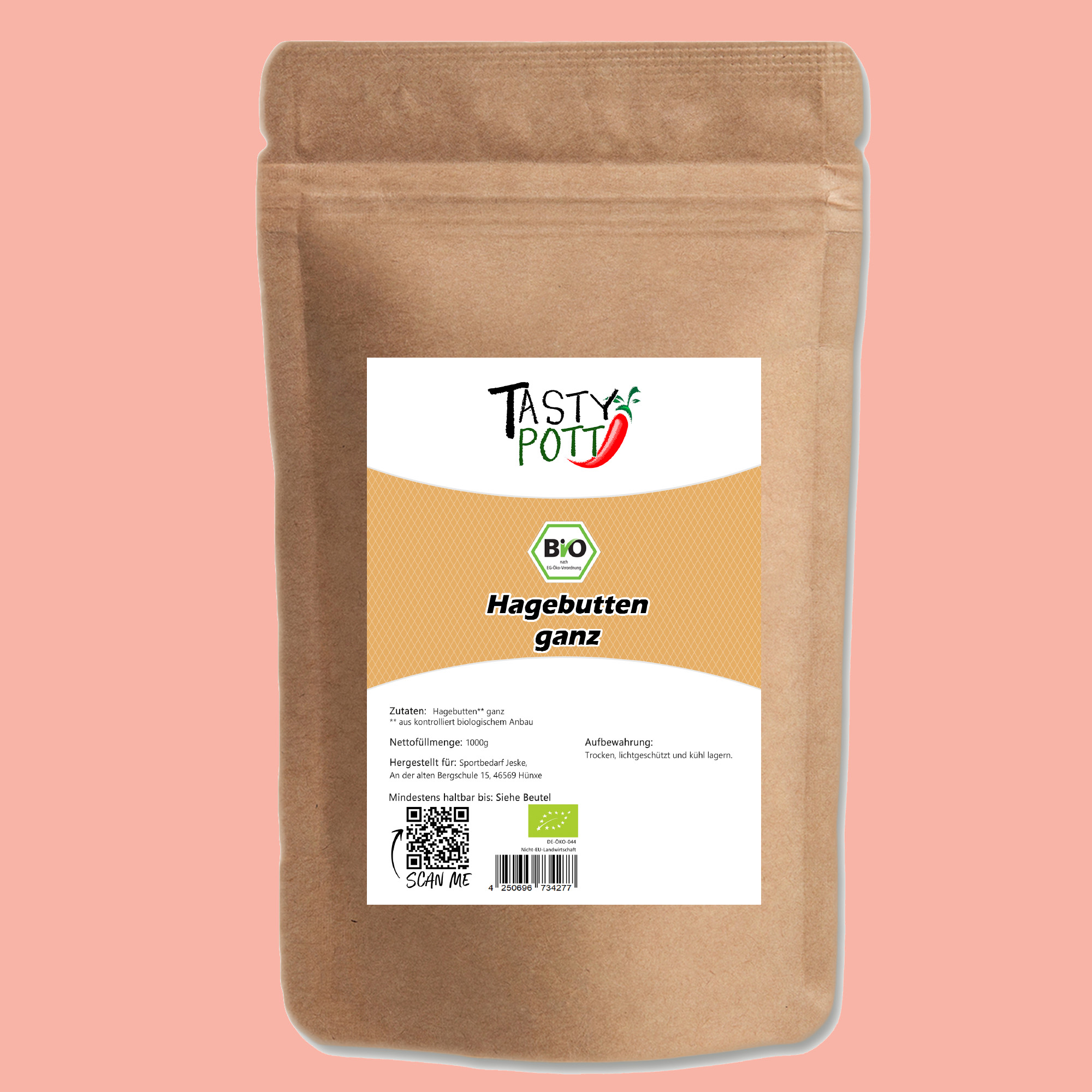 Bio Hagebutten ganz - getrocknete ganze Frucht - 1 kg Tasty Pott