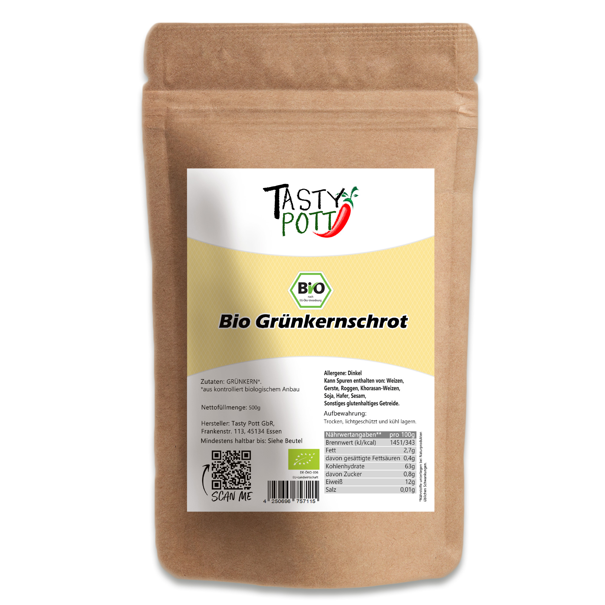 Tasty Pott Bio Grünkernschrot – natürlicher Ursprung aus Deutschland | Vielseitig für Suppen, Bratlinge & Beilagen 500g 