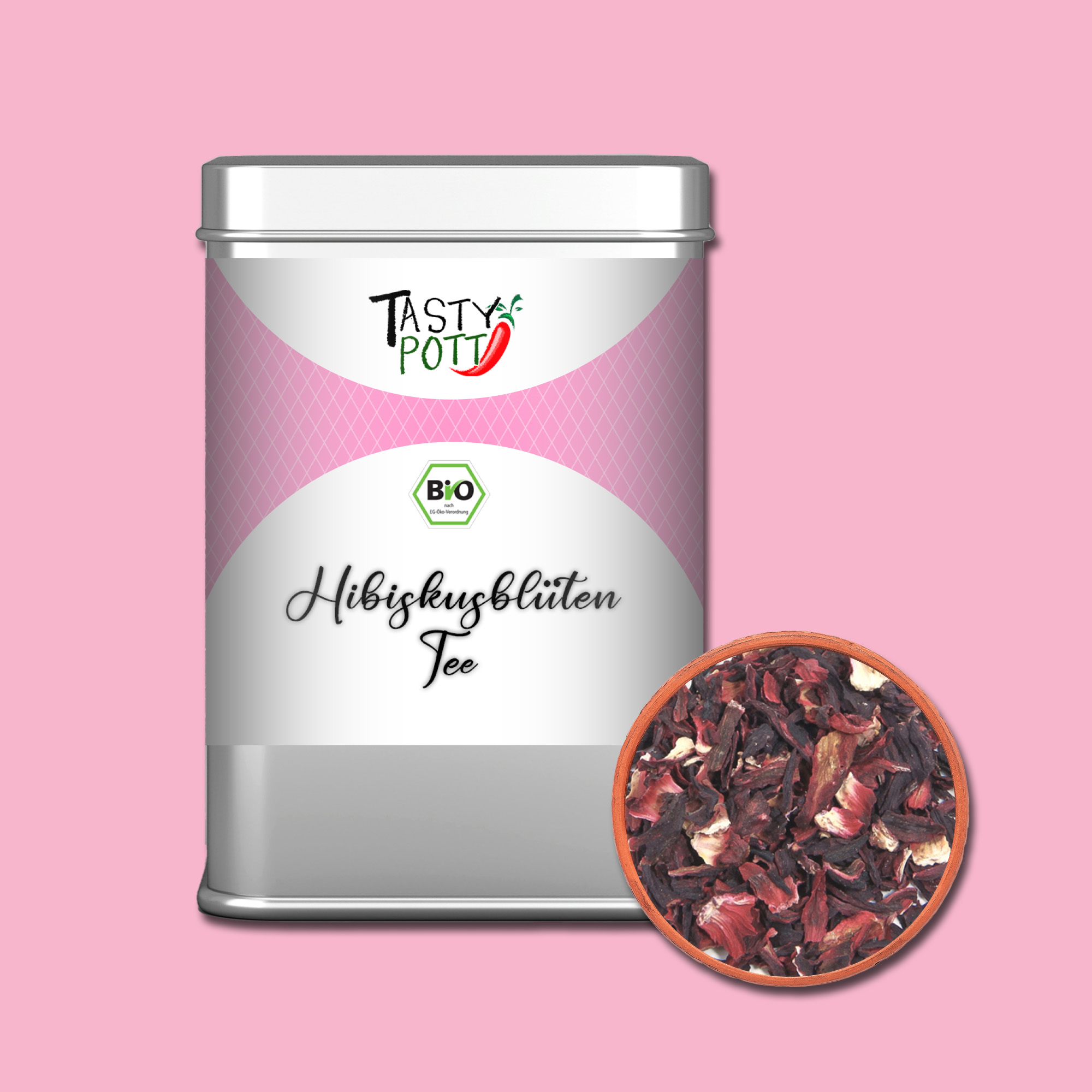 Hibiskusblüten Tee Bio getrocknete Hibiskusblüten - 20g Dose Tasty Pott  Hibiskusblüten Tee Bio getrocknete Hibiskusblüten - 20g Dose Tasty Pott