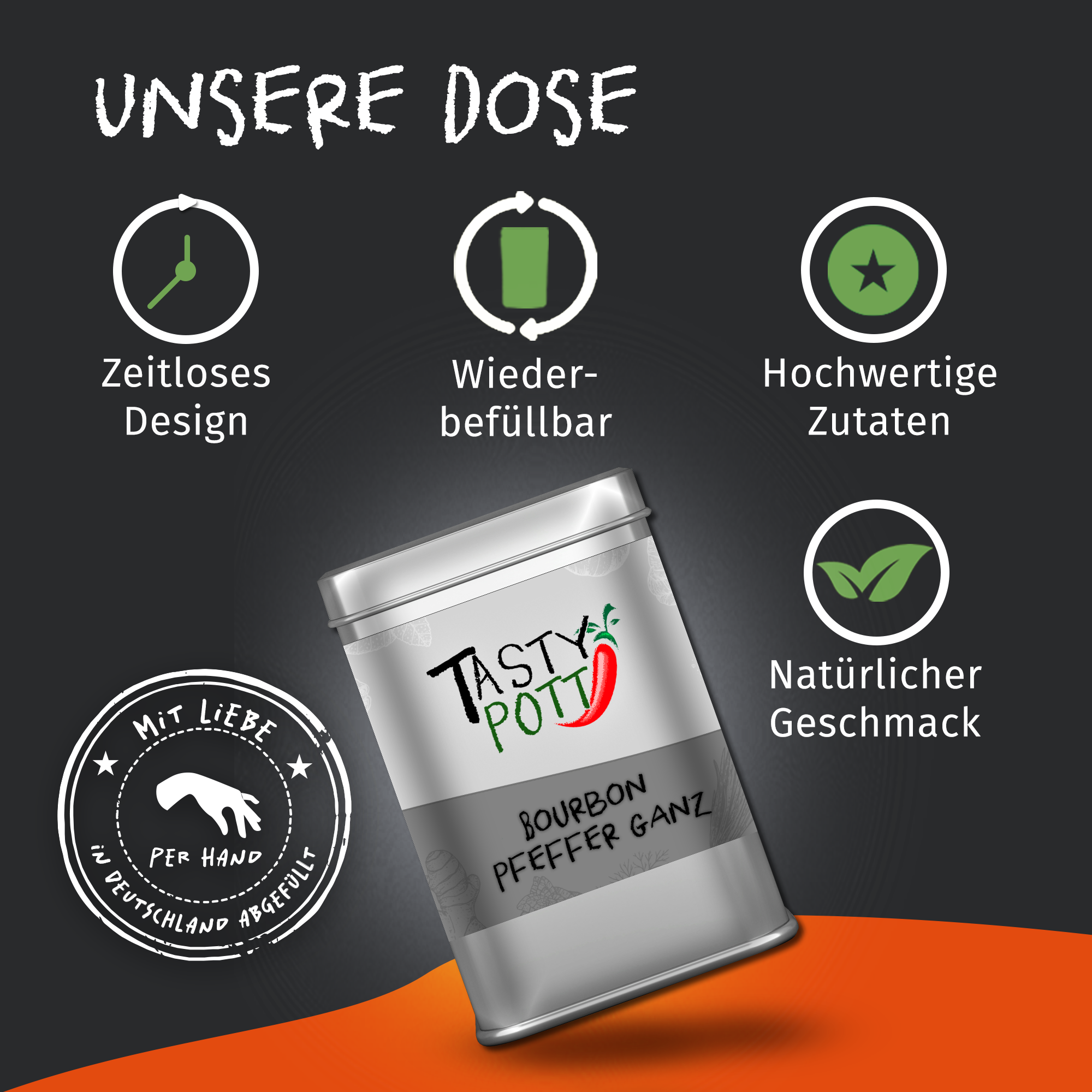 Bourbon Pfeffer schwarz ganz 50g - von Tasty Pott