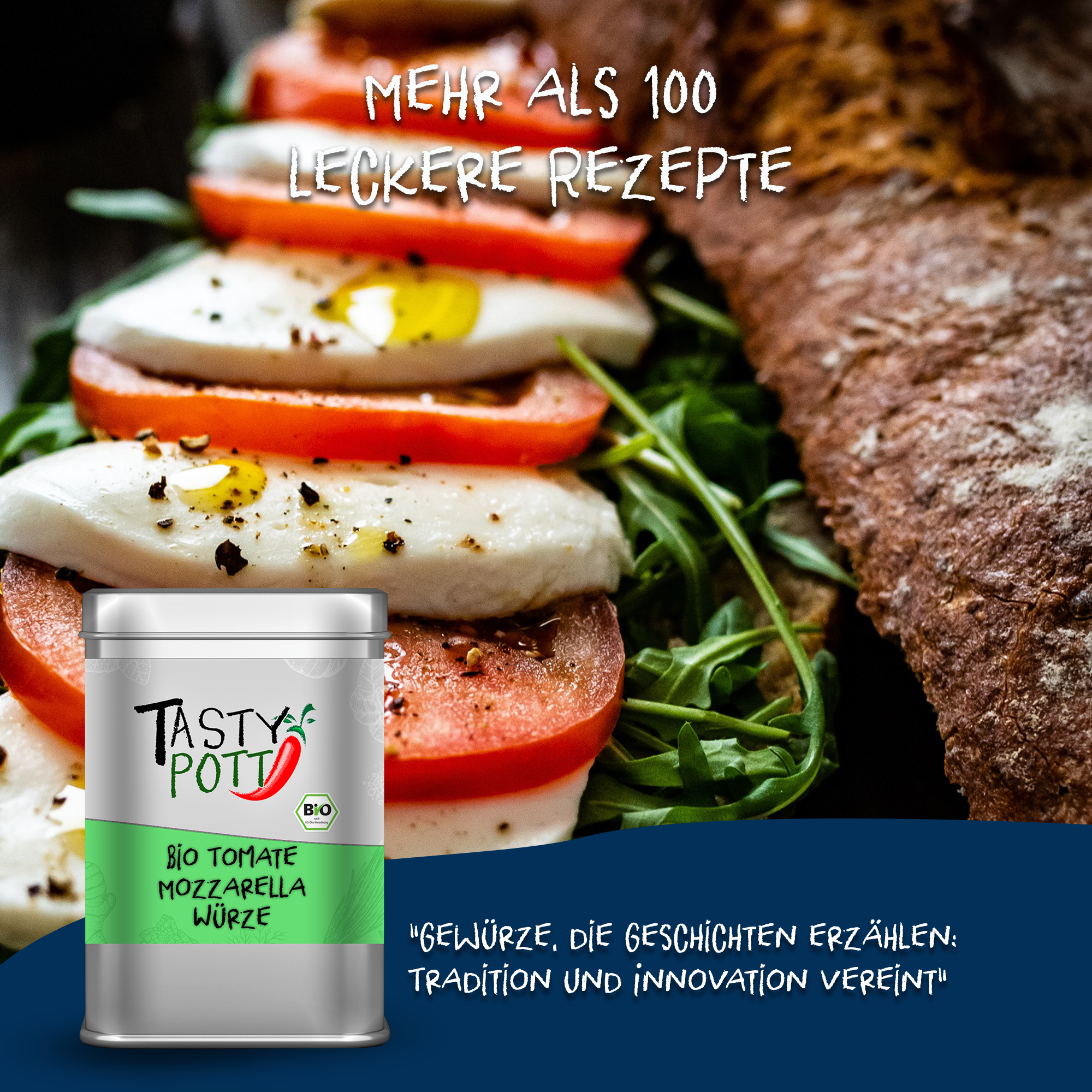 Bio Tomate Mozzarella Würze - Bio Kräutermischungen - 80g Dose von Tasty Pott