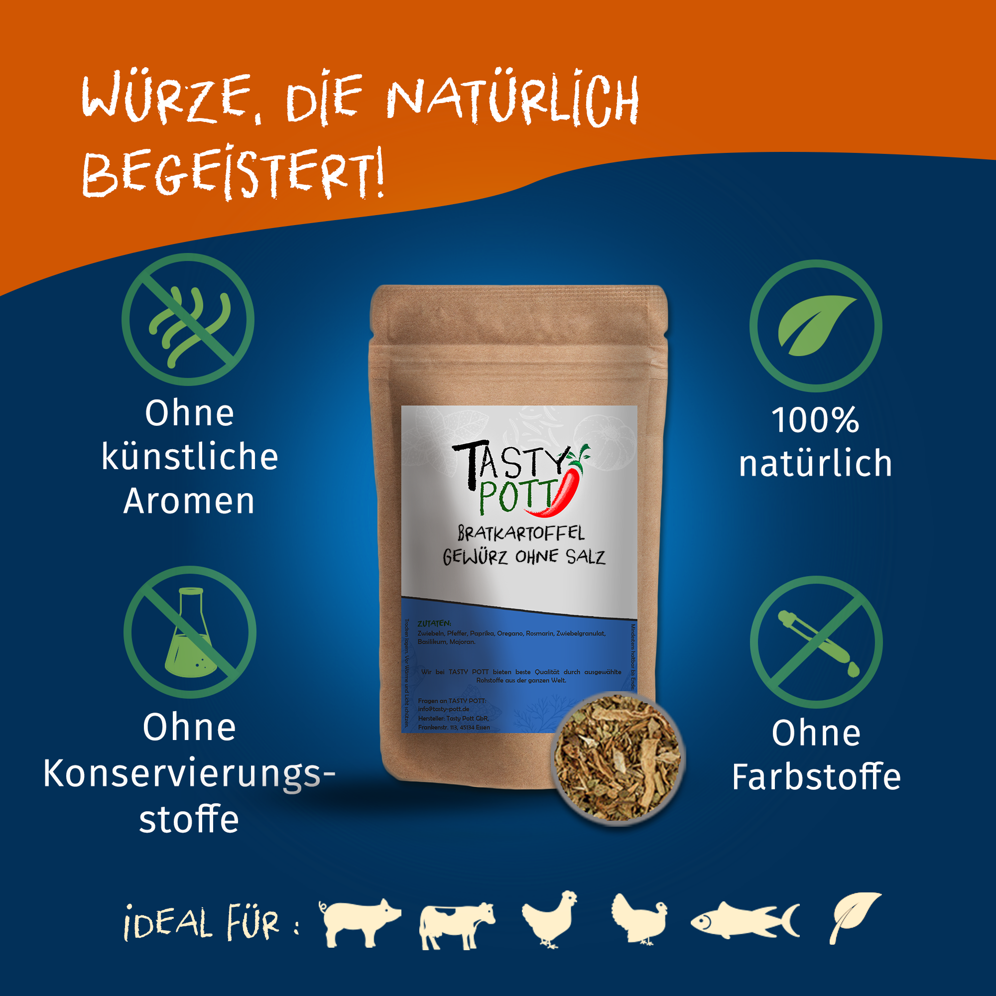 Bratkartoffelgewürz ohne Salz - Dein perfektes Bratkartoffel Gewürz - 50g Dose Tasty Pott 