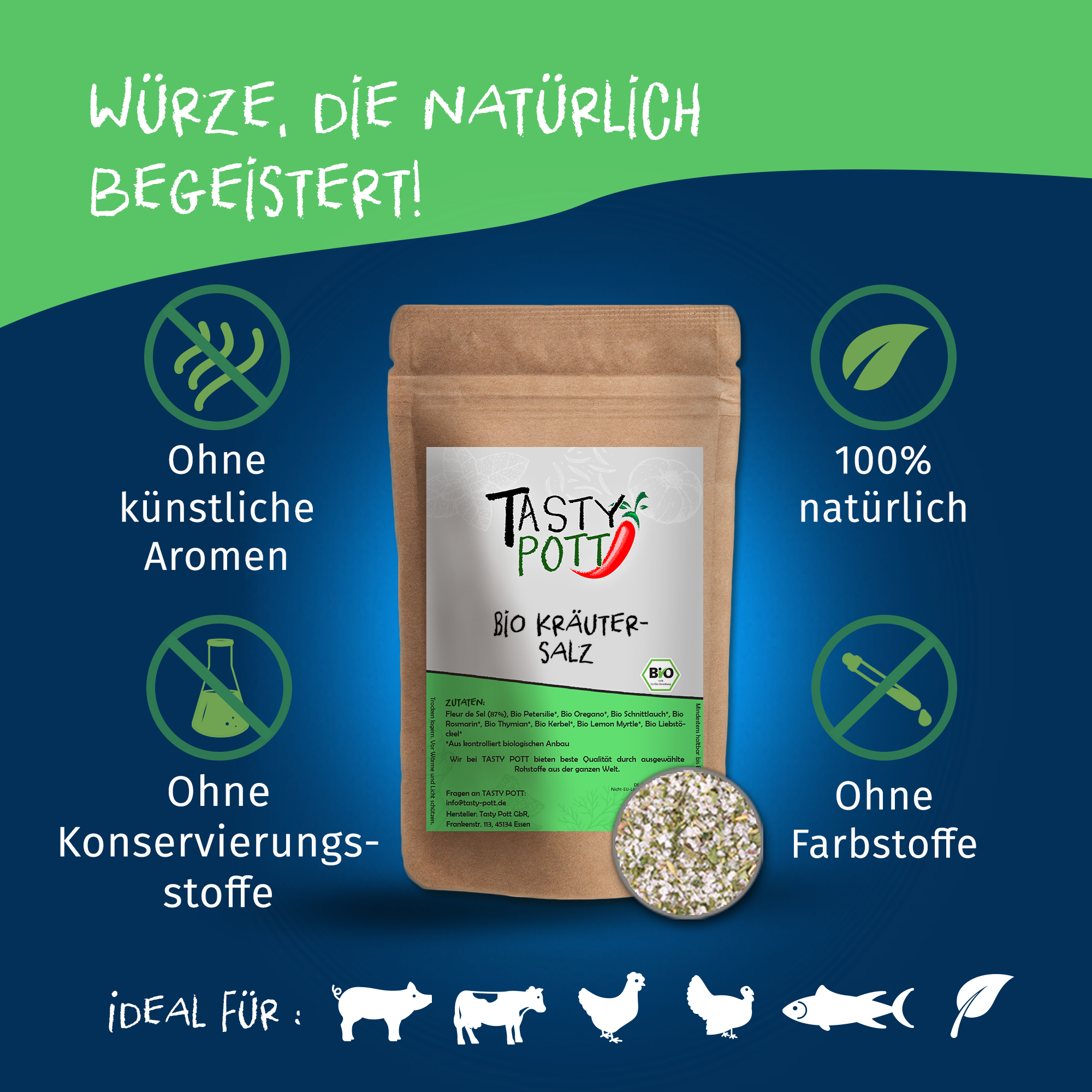 Bio Kräutersalz - Mediterrane Kräuter mit Salz - 100g Dose Tasty Pott