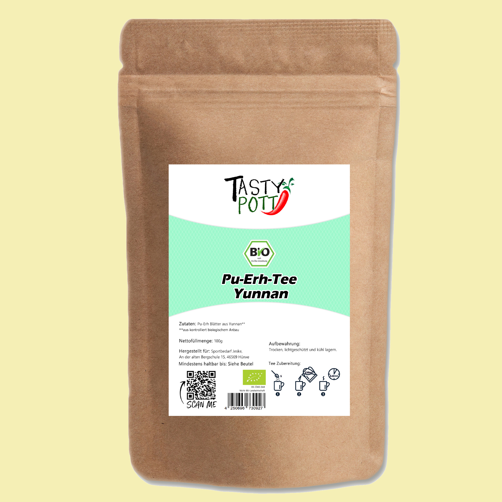 Bio Pu-Erh-Tee Yunnan - 100g Beutel von Tasty Pott Bio Pu-Erh-Tee Yunnan - 100g Beutel von Tasty Pott