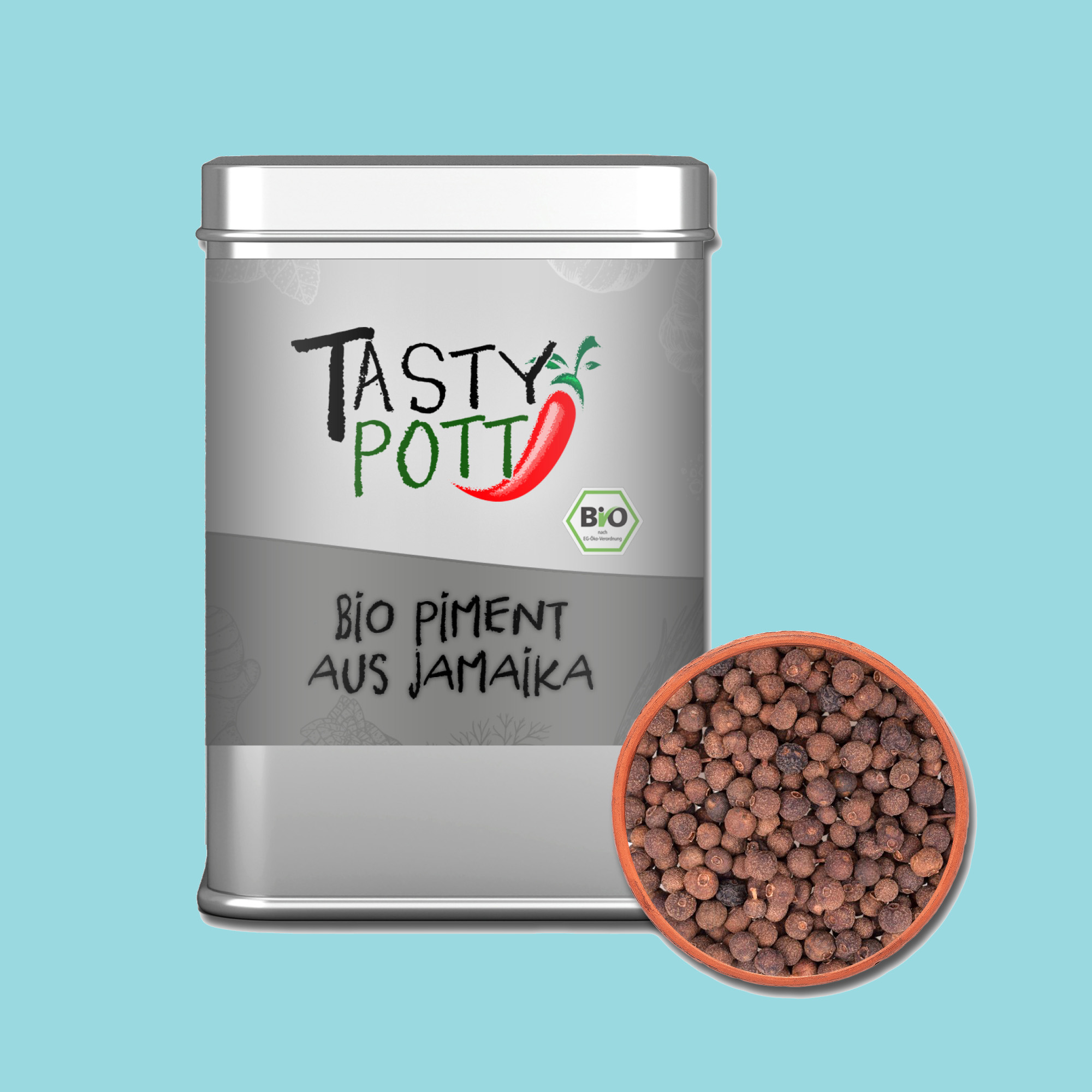 Bio Piment aus Jamaika ganz - Pimentkörner - 70g Dose von Tasty Pott Bio Piment aus Jamaika ganz - Pimentkörner - 70g Dose von Tasty Pott