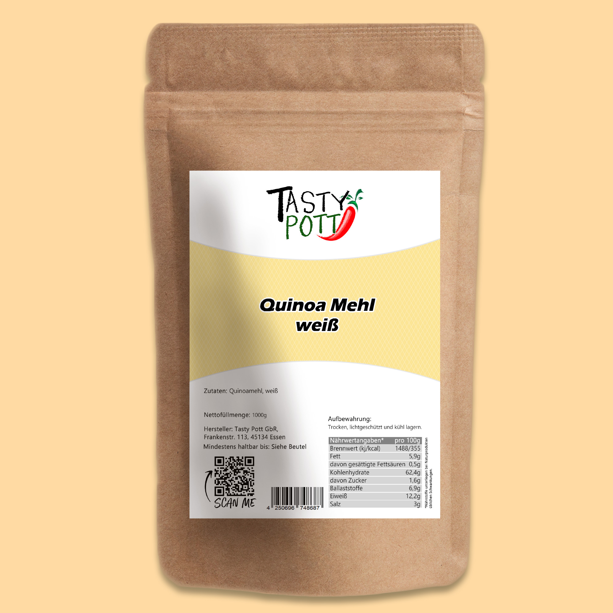 Weißes Quinoa-Mehl glutenfrei – 1kg Bio-Qualität Feines weißes Quinoamehl in Bio-Qualität
