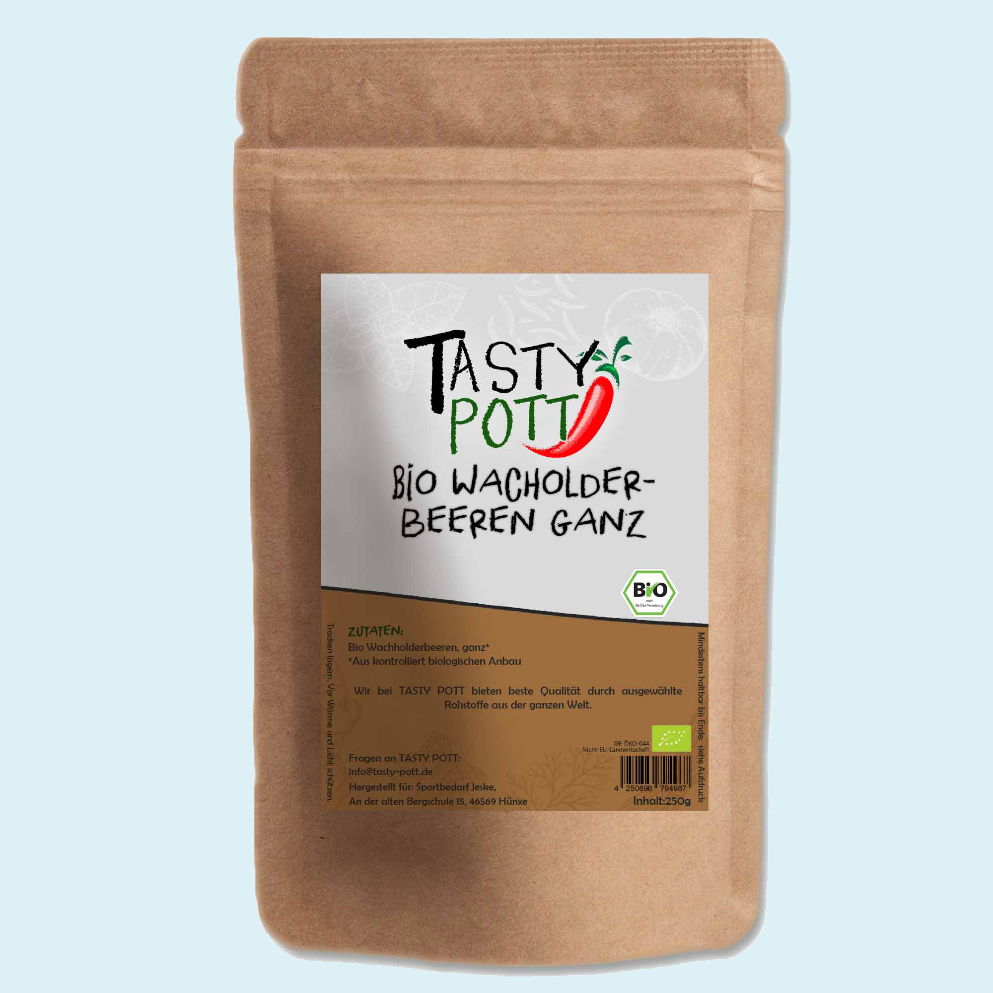 Bio Wacholderbeeren - ganz - 250g Beutel von Tasty Pott
