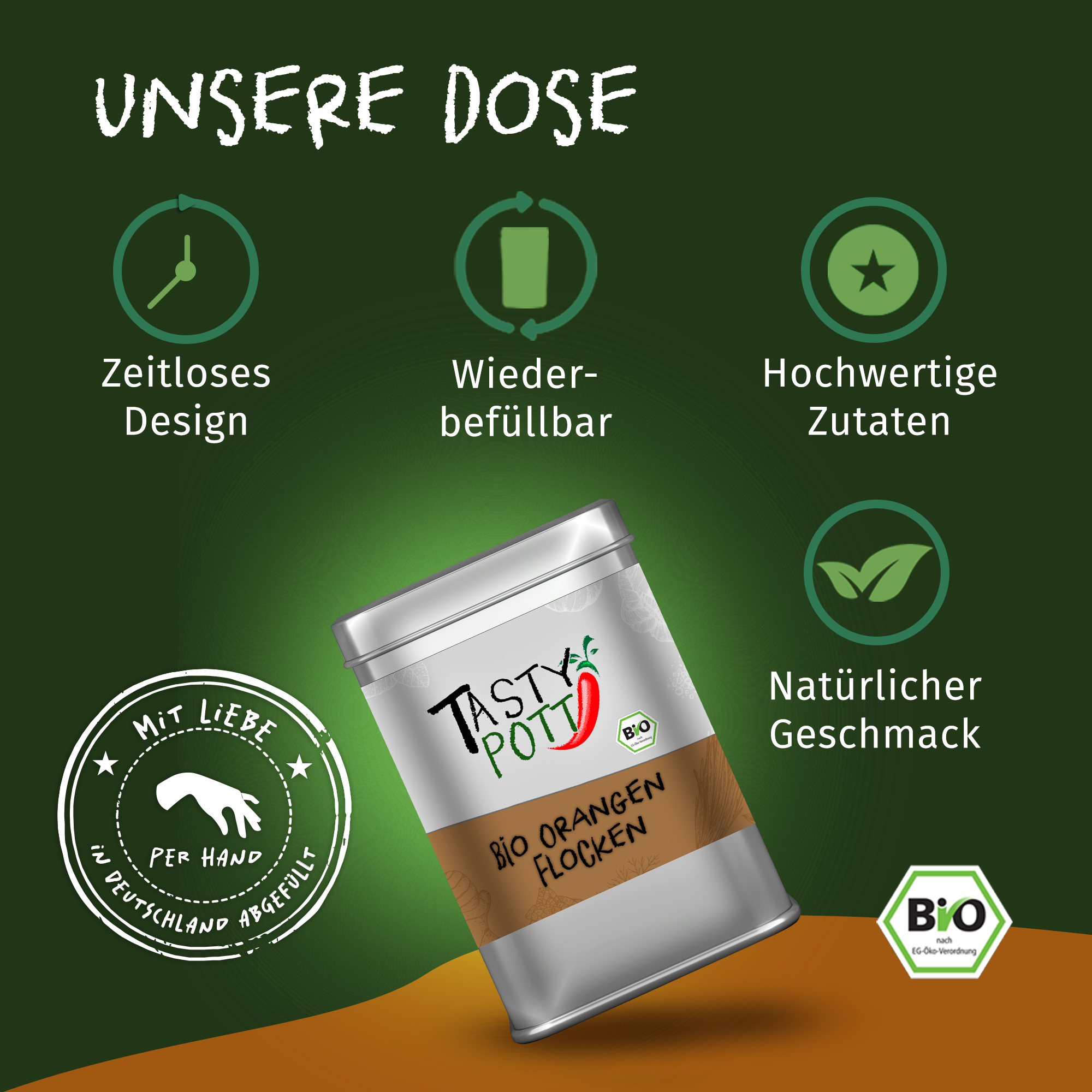 Bio Orangenschalen Flocken - Fruchtpulver - 100g Dose von Tasty Pott 