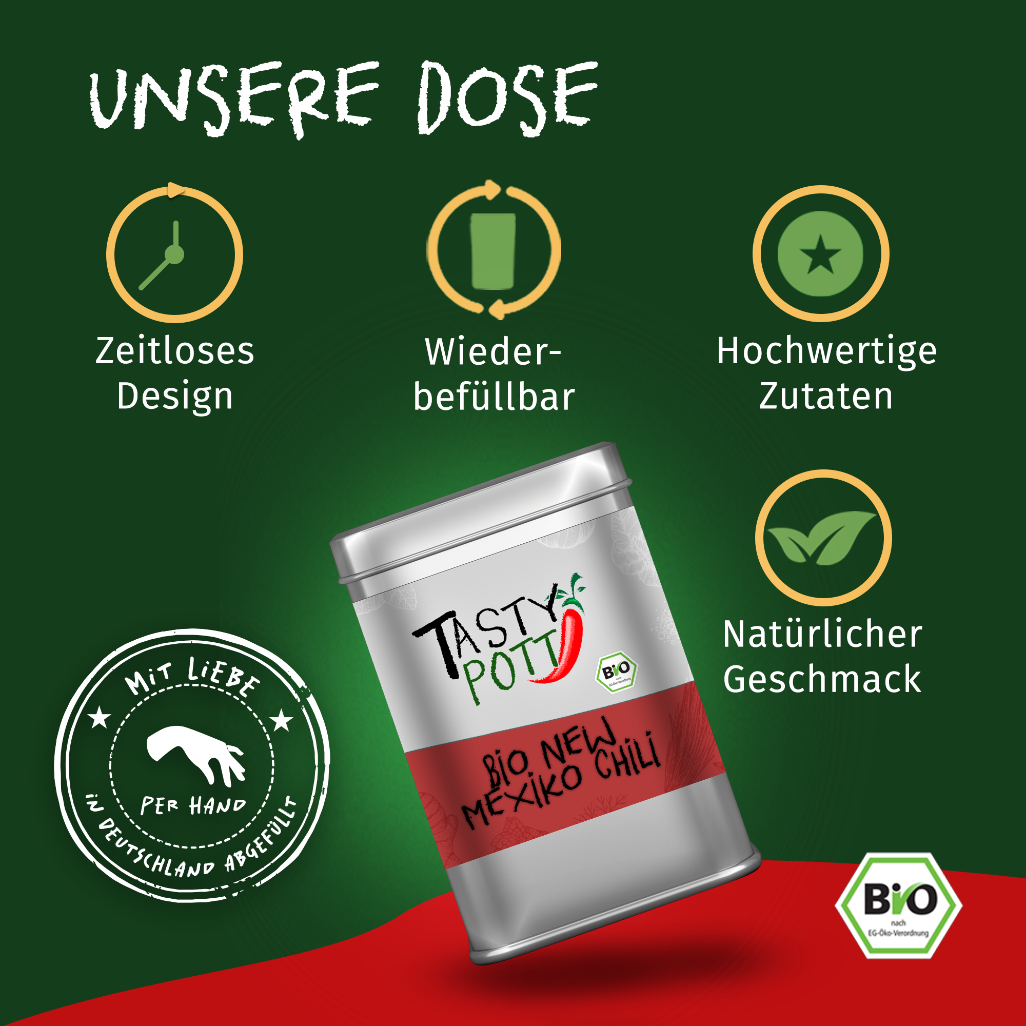 Tasty Pott Bio New Mexiko Chili Pulver Nachfüllbeutel 30g Tasty Pott Bio New Mexiko Chili Pulver Nachfüllbeutel 30g