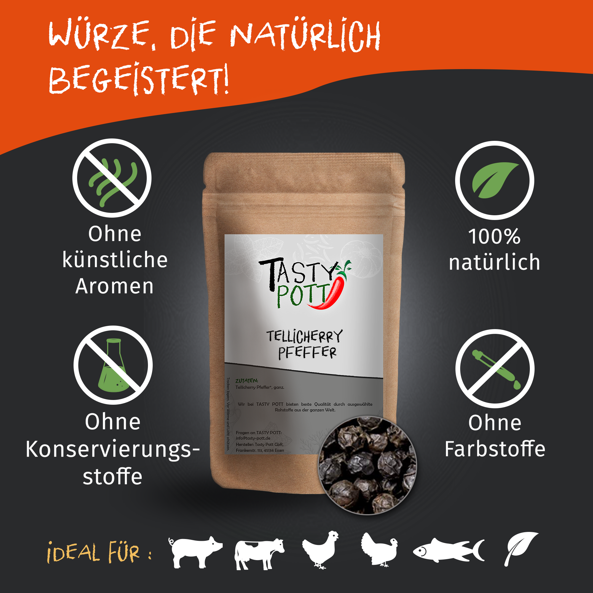 Tellicherry Pfeffer ganz 80g Dose von Tasty Pott Tellicherry Pfeffer ganz 80g Dose von Tasty Pott