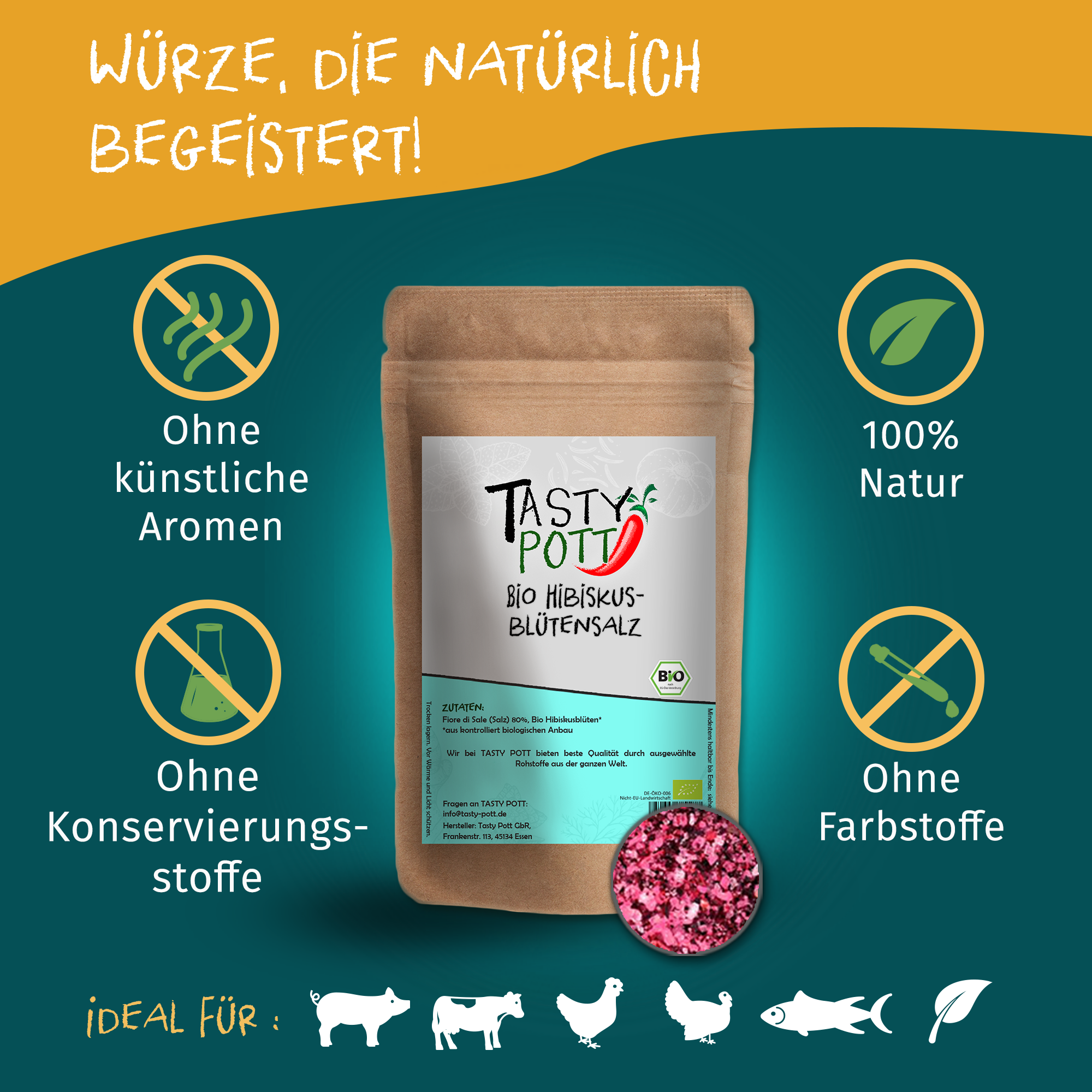 Hibiskusblütensalz - Bio Blütensalz Blüten Salz - 100g Dose Tasty Pott  
