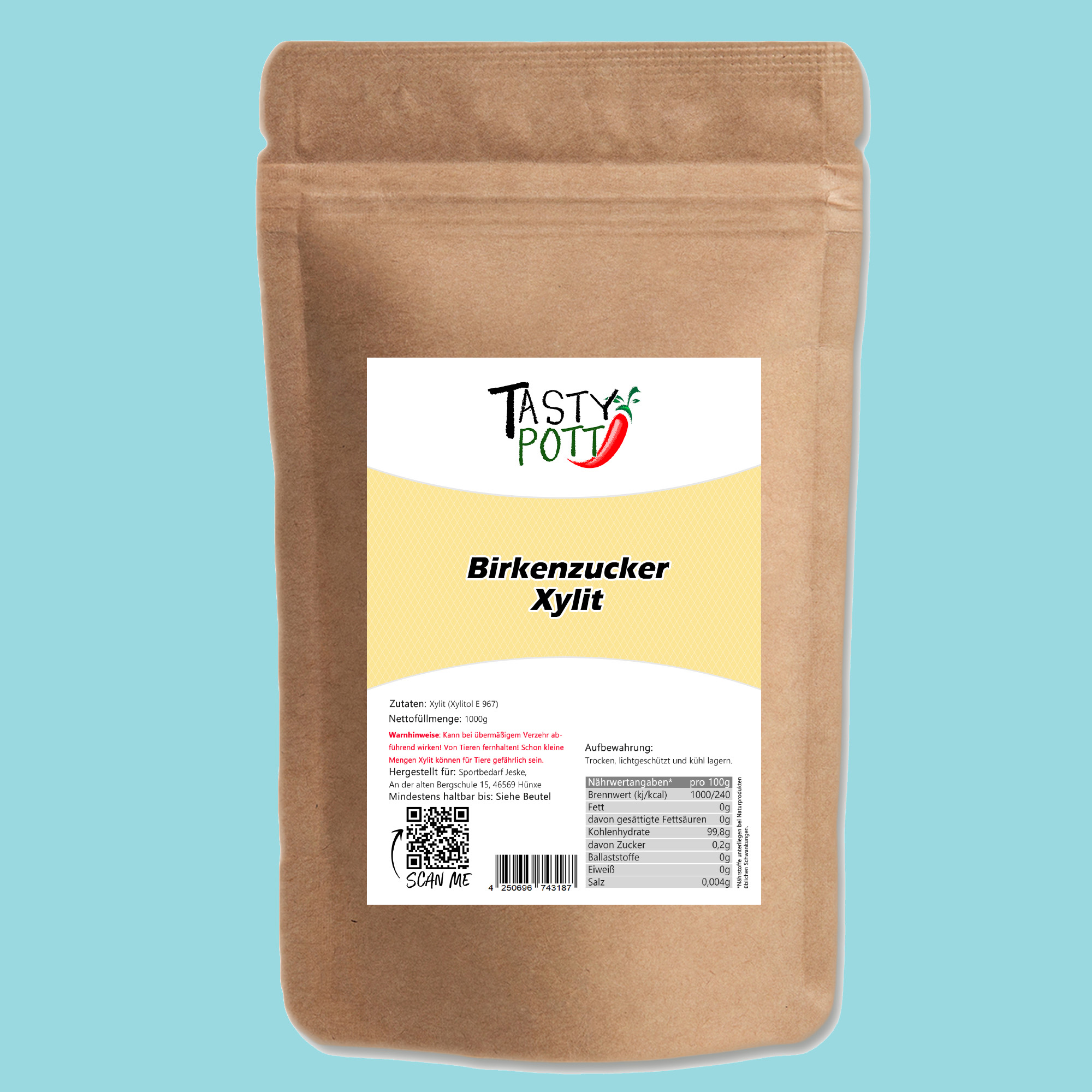 Birkenzucker - Der Echte aus Finnland ohne Maiszusatz - 1kg Beutel Tasty Pott