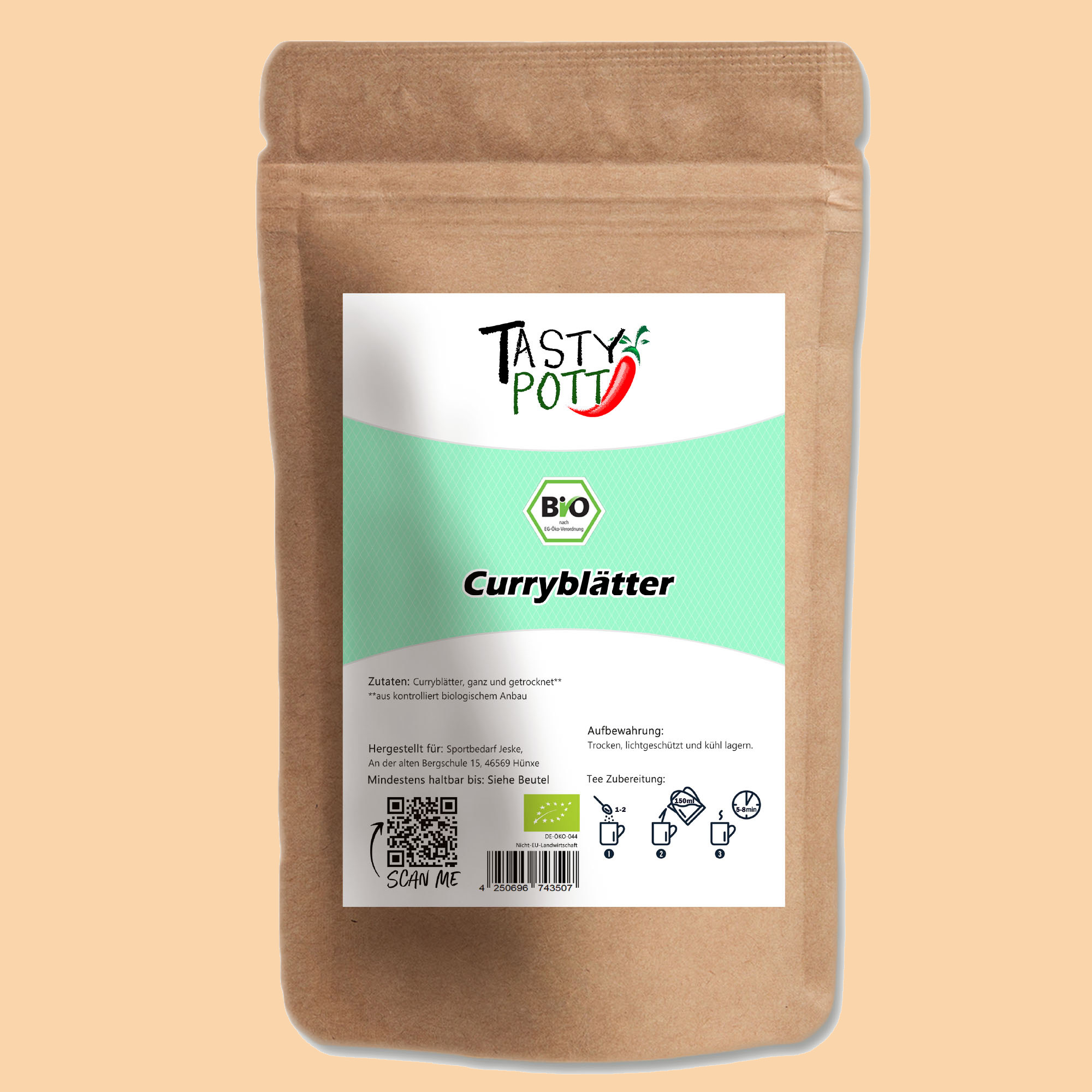 Bio Curryblätter ganz getrocknet - getrocknete Curryblätter 60g Beutel von Tasty Pott   Bio Curryblätter ganz getrocknet - getrocknete Curryblätter 60g Beutel von Tasty Pott