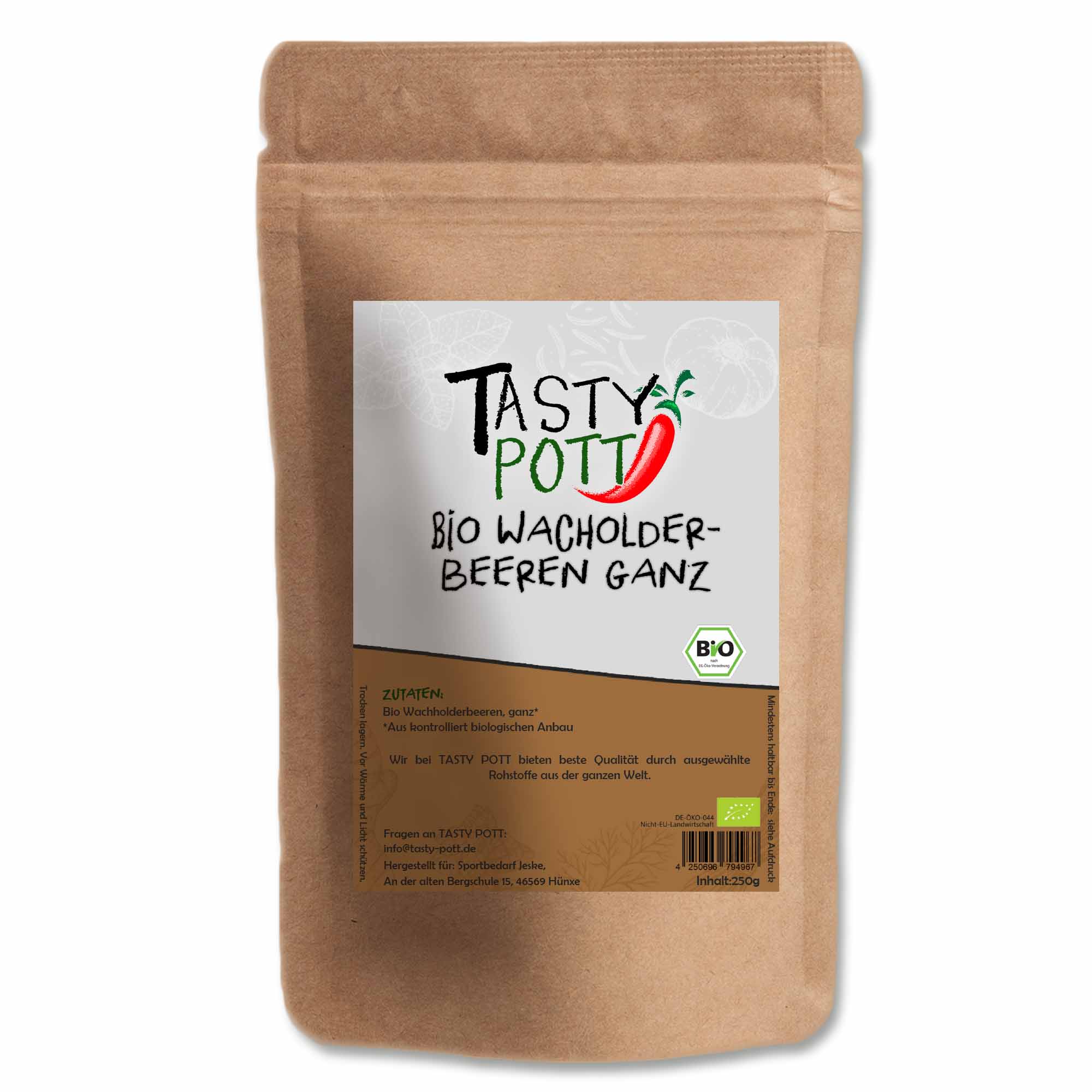 Bio Wacholderbeeren - ganz - 250g Beutel von Tasty Pott