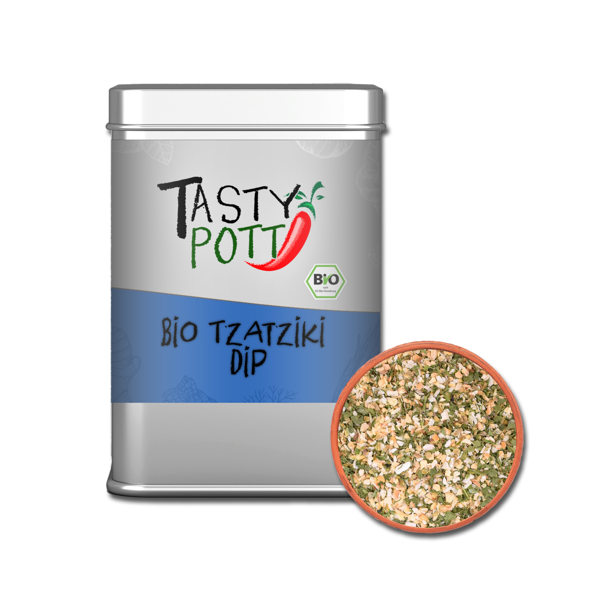 Bio Tzatziki Dip - Gewürzmischung - 100g Dose von Tasty Pott Bio Tzatziki Dip - Gewürzmischung - 100g Dose von Tasty Pott