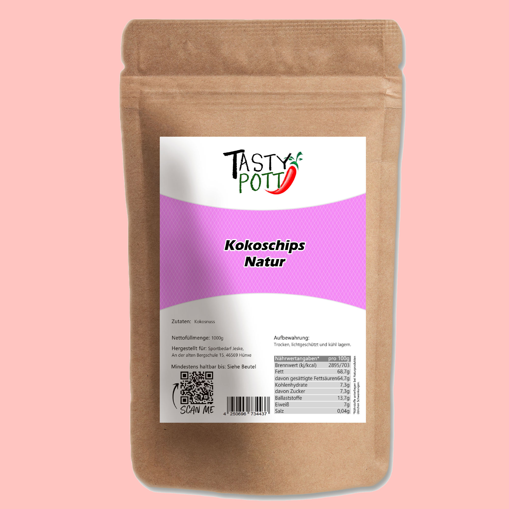 Kokoschips natur - Kokos-Chips - 1 kg Beutel von Tasty Pott  