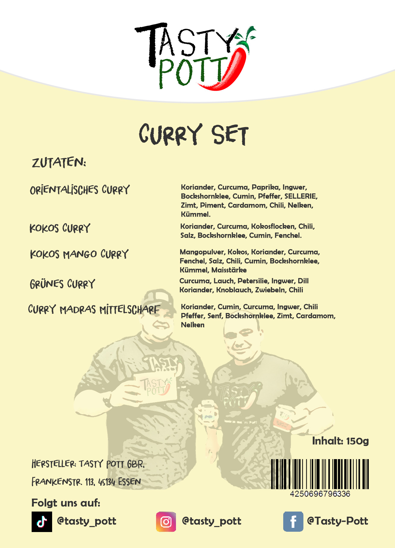 Tasty Pott Curry Set 5x 30g Probiergrößen - Currymischung - Curry Gewürze