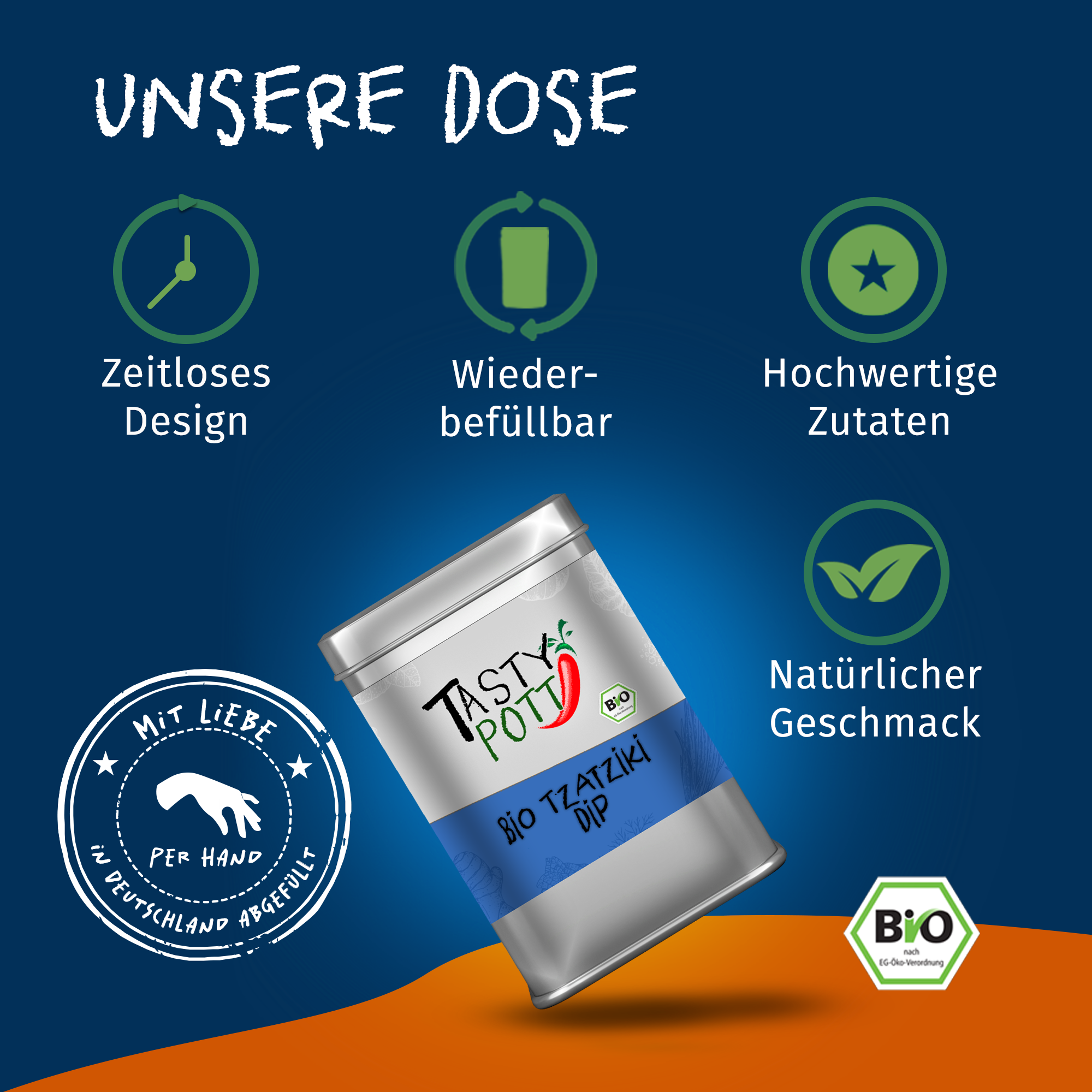 Bio Tzatziki Dip - Gewürzmischung - 100g Dose von Tasty Pott Bio Tzatziki Dip - Gewürzmischung - 100g Dose von Tasty Pott