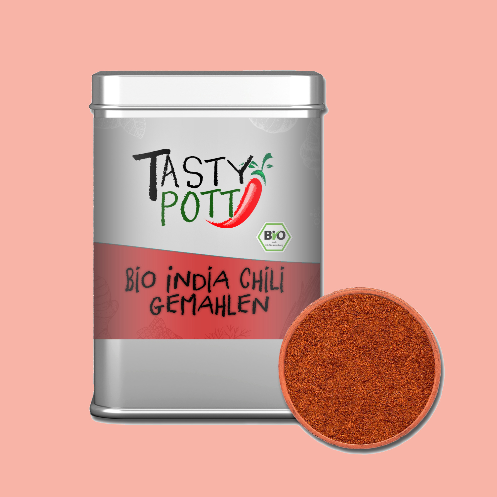 Bio India Chili - Indisches Chilipulver gemahlen - 80g Dose von Tasty Pott Bio India Chili - Indisches Chilipulver gemahlen - 80g Dose von Tasty Pott