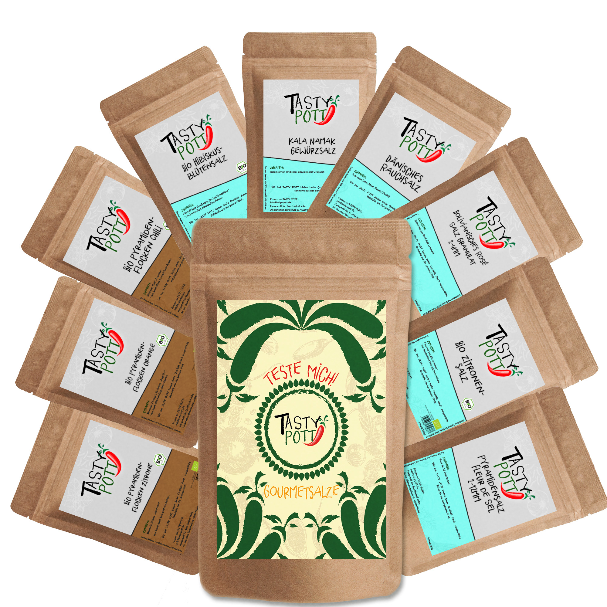 Tasty Pott Gourmet Salze Set 9x 30g Probierset - Salz Set - Gewürzsalze