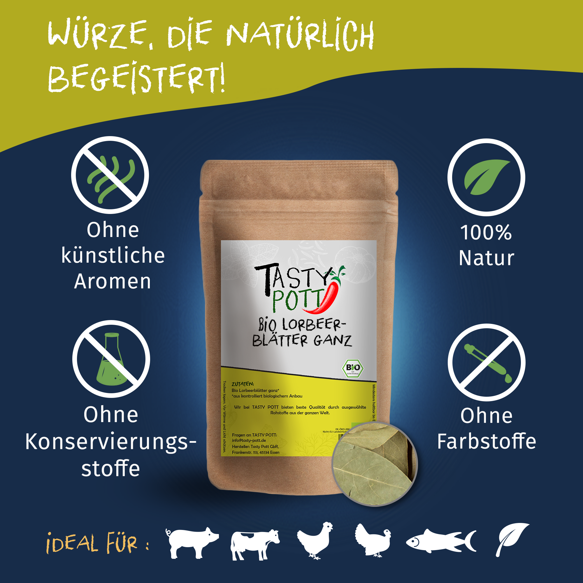 Bio Lorbeerblätter - ganz - 5g Dose von Tasty Pott