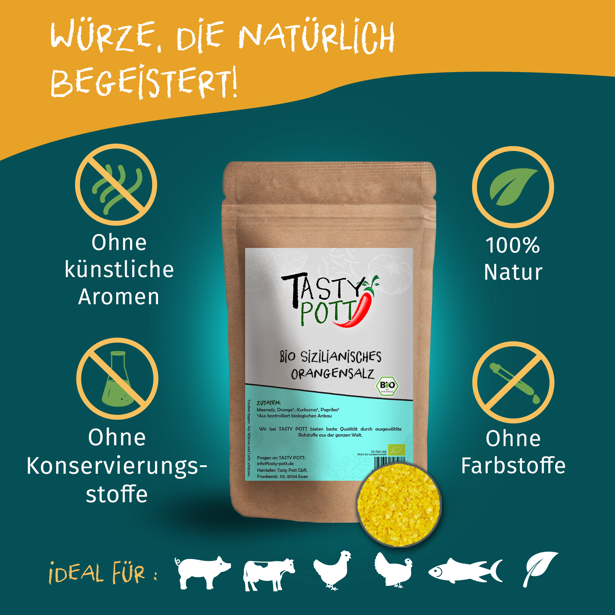 Bio Orangensalz aus Sizilien - Bio Qualität | 125g Dose Tasty Pott