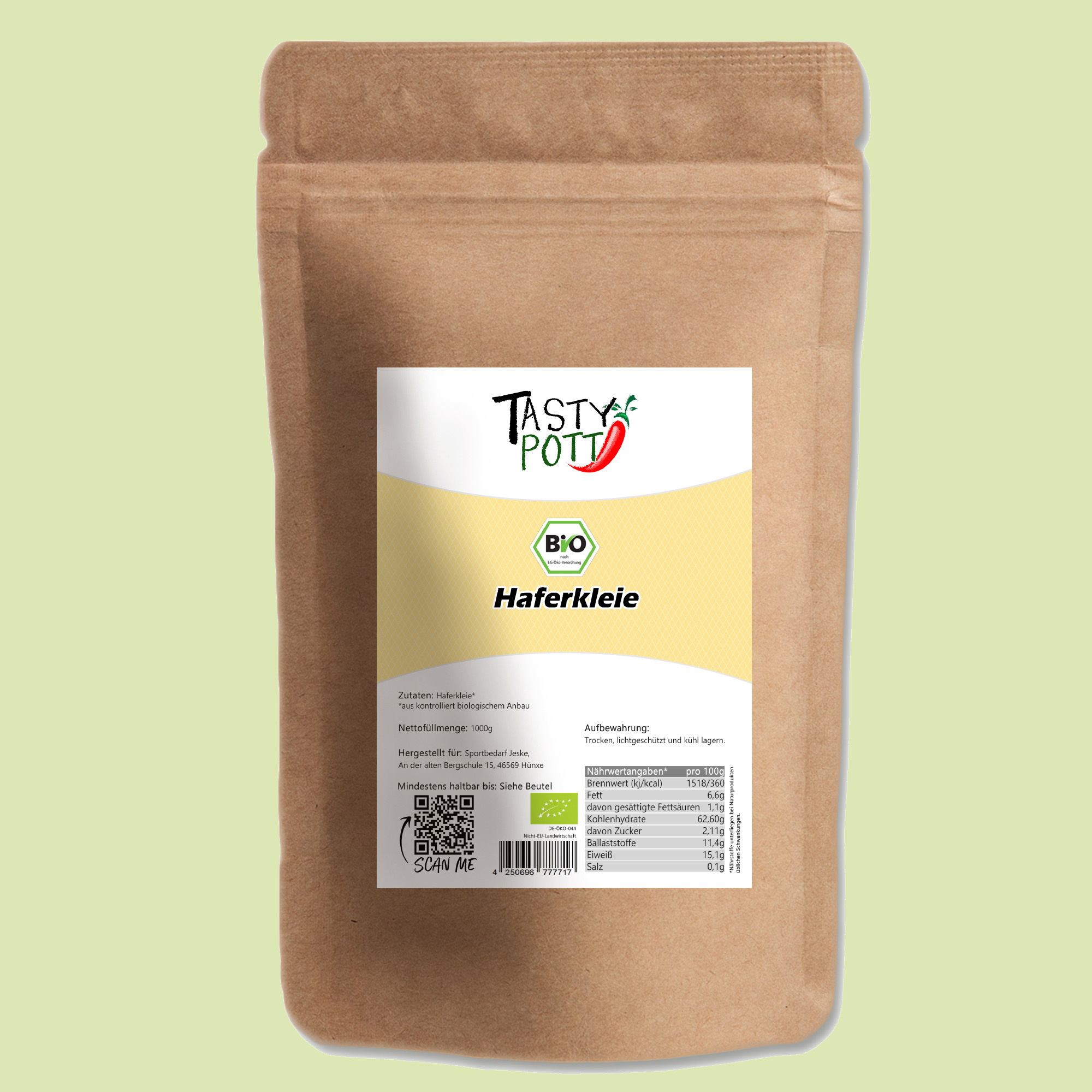 Tasty Pott Bio Haferkleie 1000g Beutel Tasty Pott Bio Haferkleie 1000g Beutel