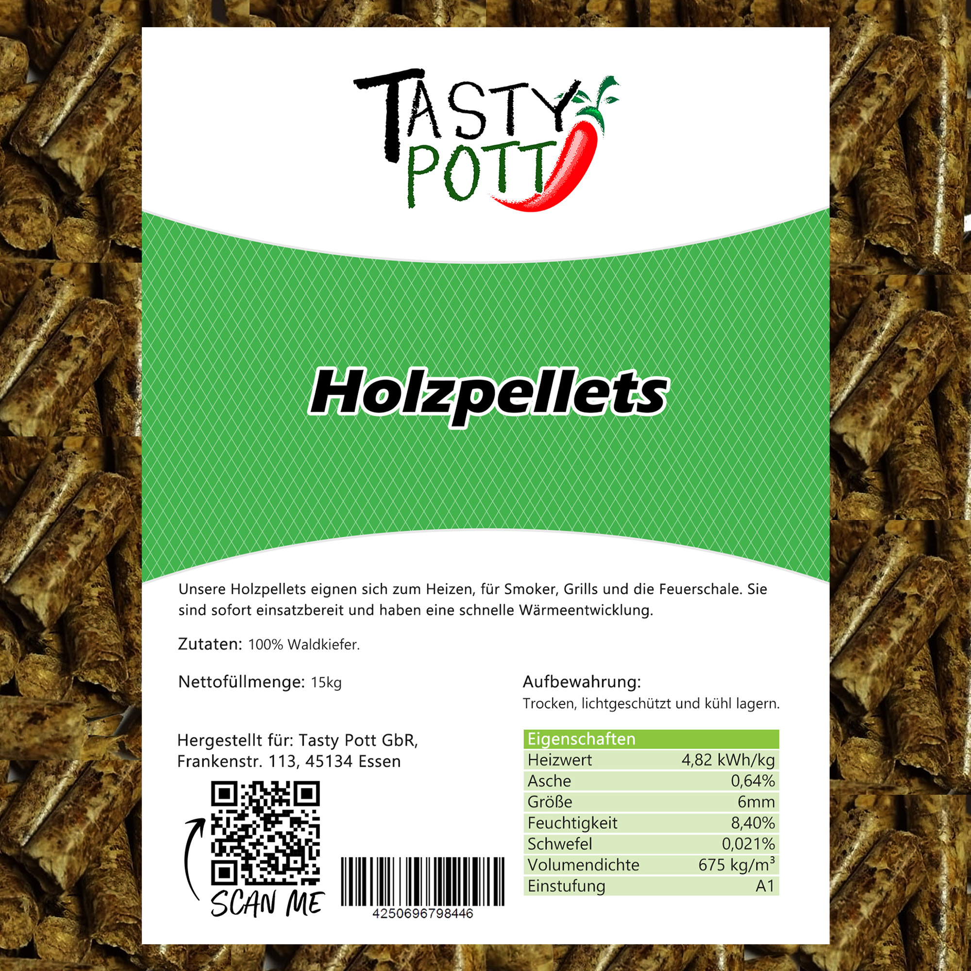 Tasty Pott Holzpellets 15Kg | Grillen, Smoken, Heizen und für die Feuerschale | Pellets aus Holz |