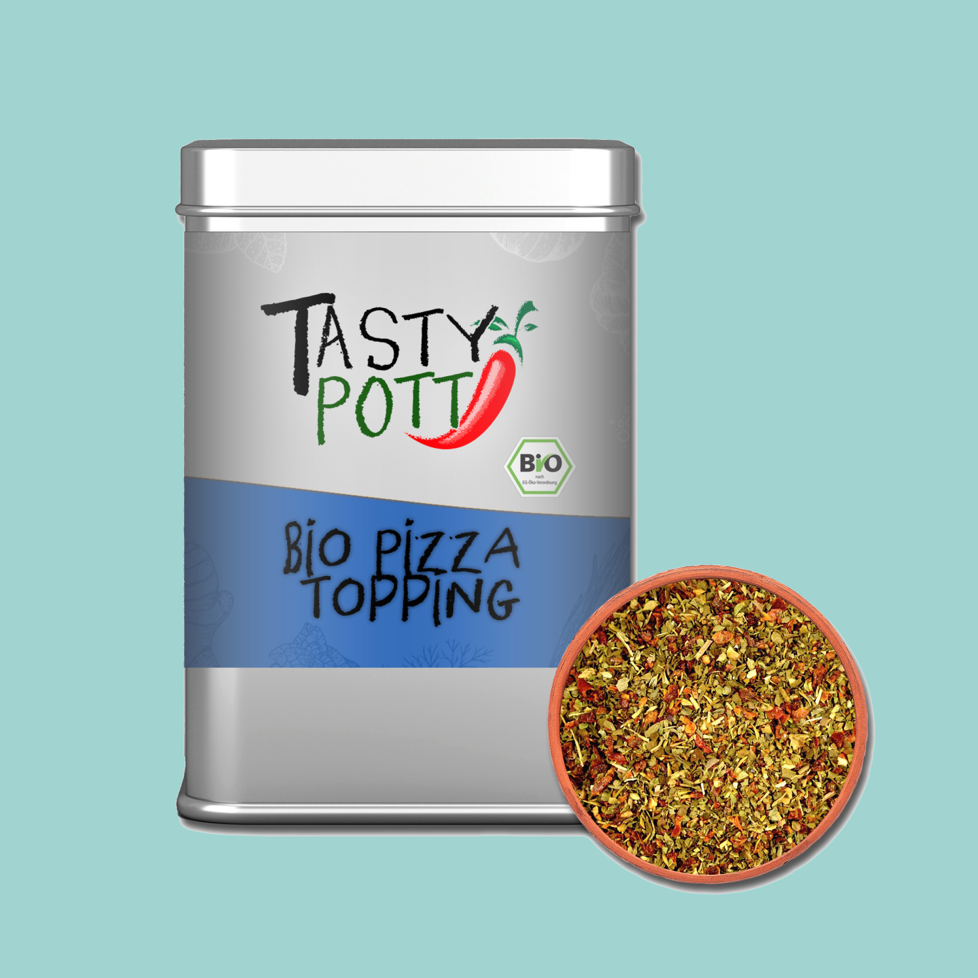 Bio Pizza Topping - Gewürzmischung - 70g Dose von Tasty Pott  Bio Pizza Topping - Gewürzmischung - 70g Dose von Tasty Pott