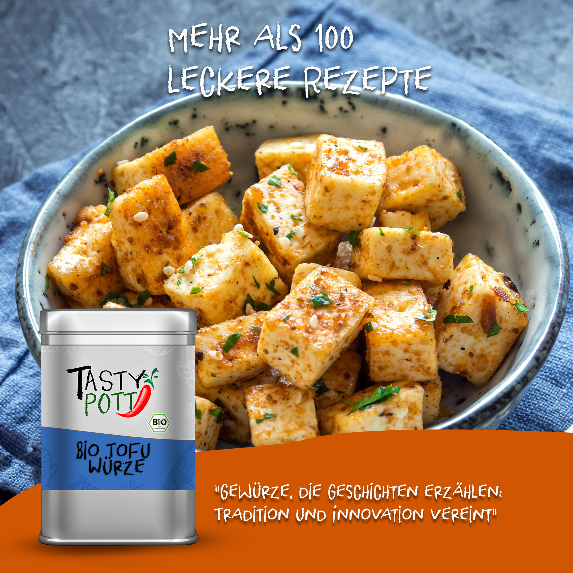 Tofu Gewürz Bio | Tofugewürz - Gewürzzubereitung 100g Dose Tasty Pott